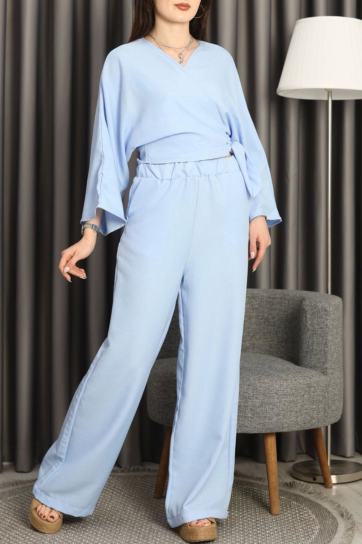 OurStyles Takım Keten Kimono Pantolon Siyah -