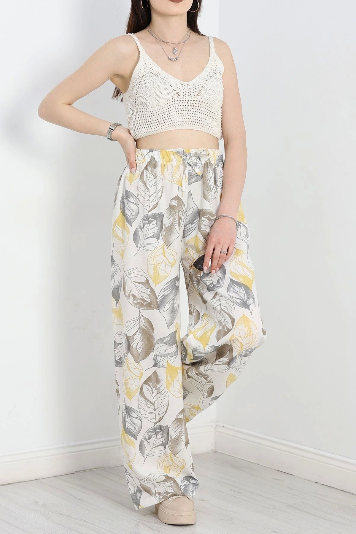 OurStyles Desenli Keten Pantolon Bisküviekru - 40991.701.