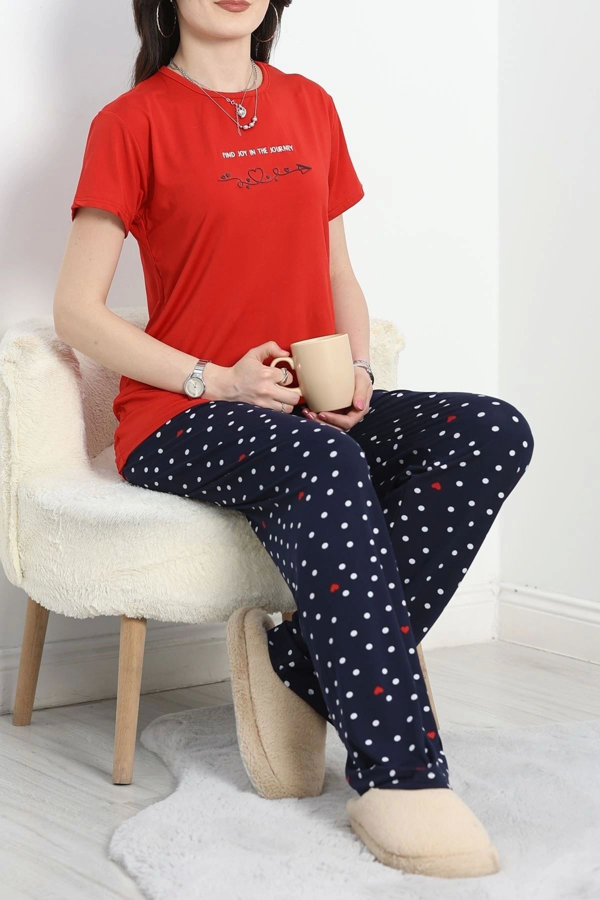 OurStyles Enjeksiyon Baskı Milan Kumaş Pijama Takımı Kırmızı - 630.1287.