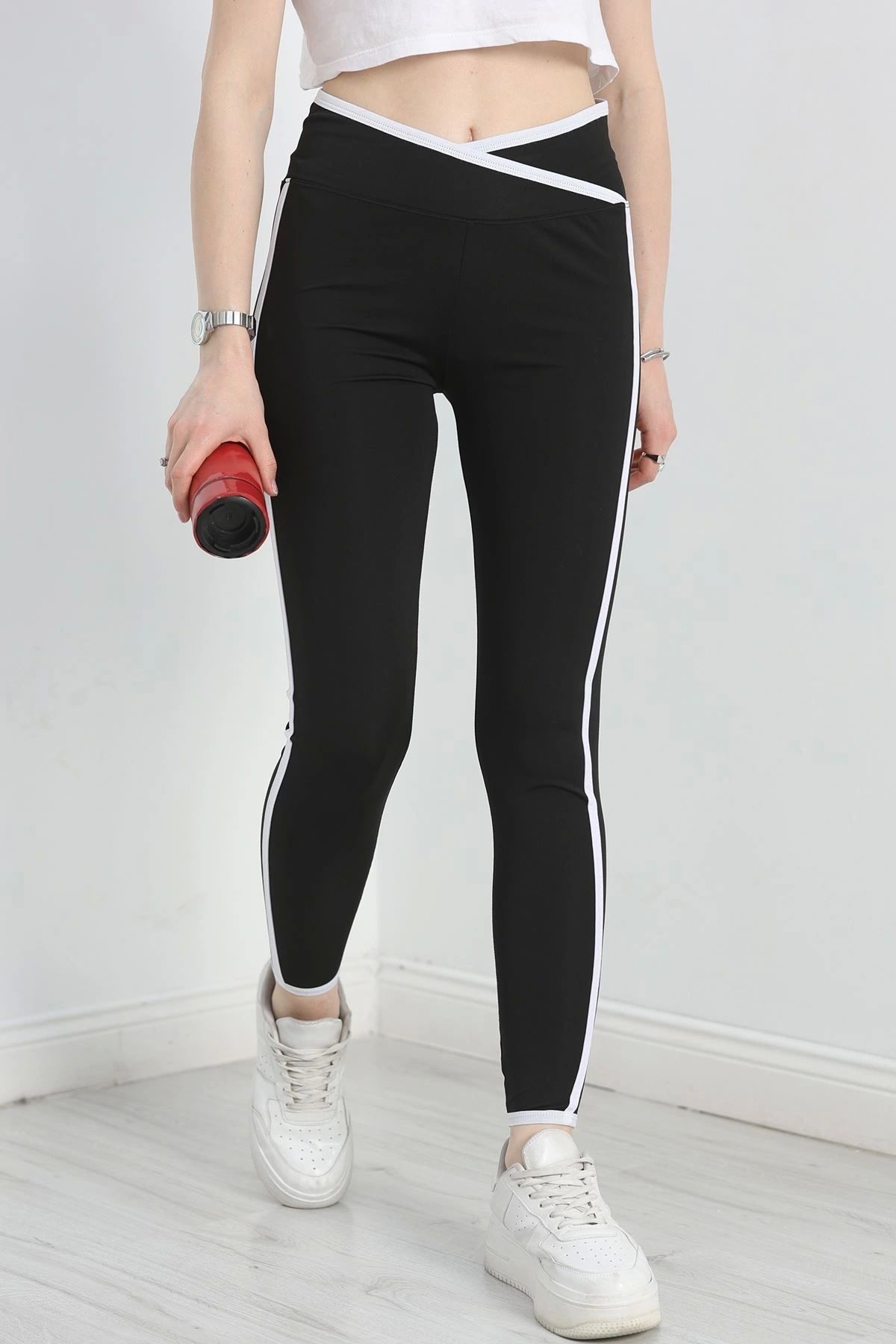OurStyles Şeritli Dalgıç Tayt Siyah - 50416.1881.