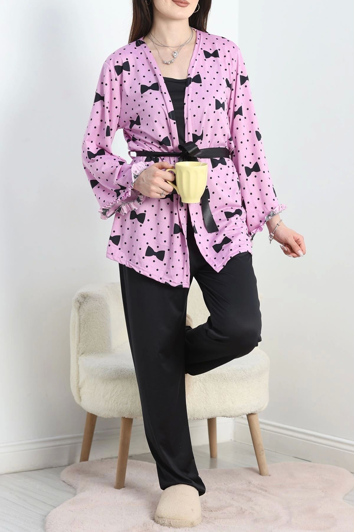 OurStyles Milan Kumaş 3'Lü Set Pijama Takımı Siyahkalp - 70103.1857.