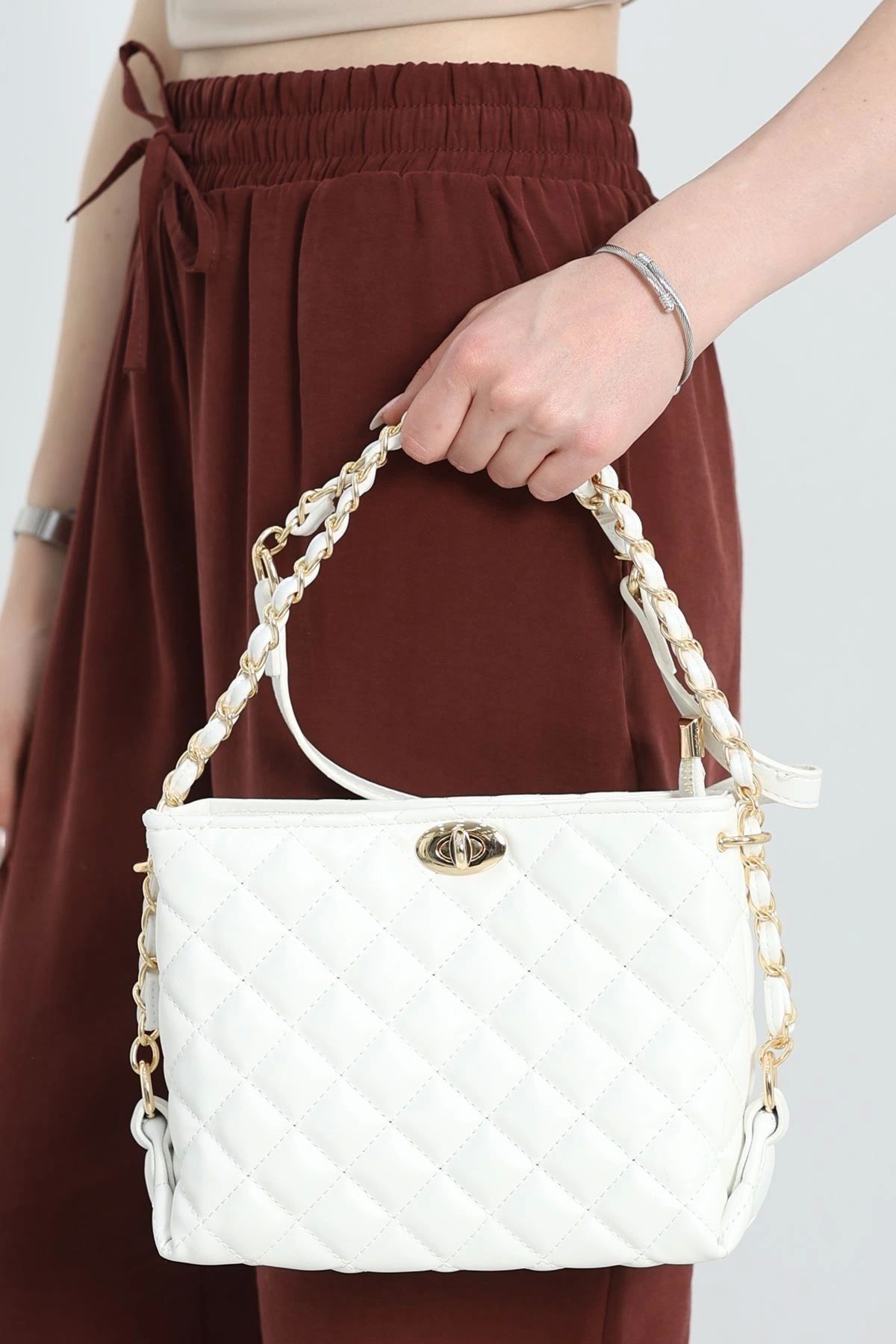 OurStyles Zincir Detaylı Omuz Çanta Krem - 3008.1853.