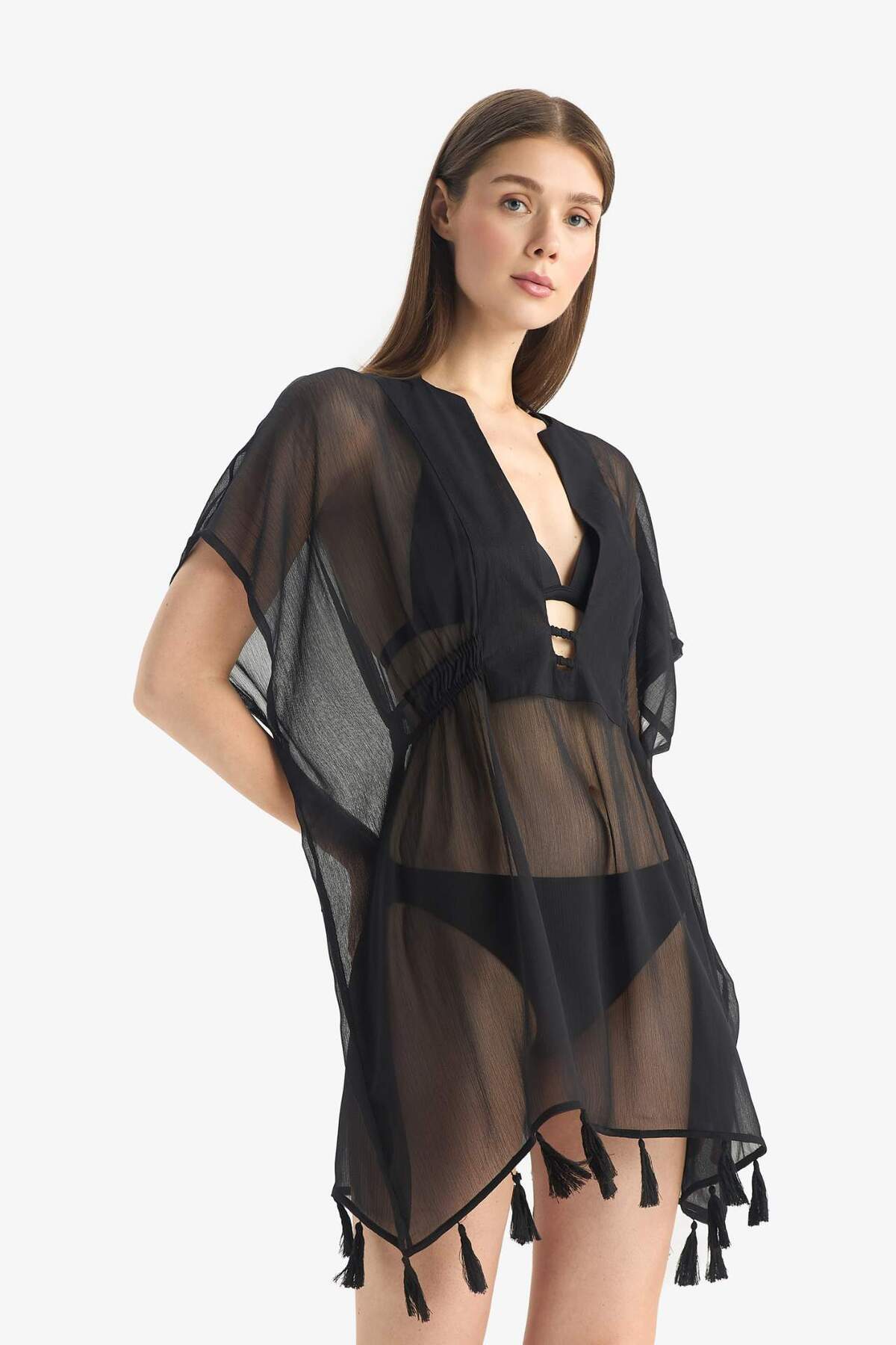 DeFacto-Schwarzer Chiffon-Kimono – Fall In Love Z9958az25sm 3