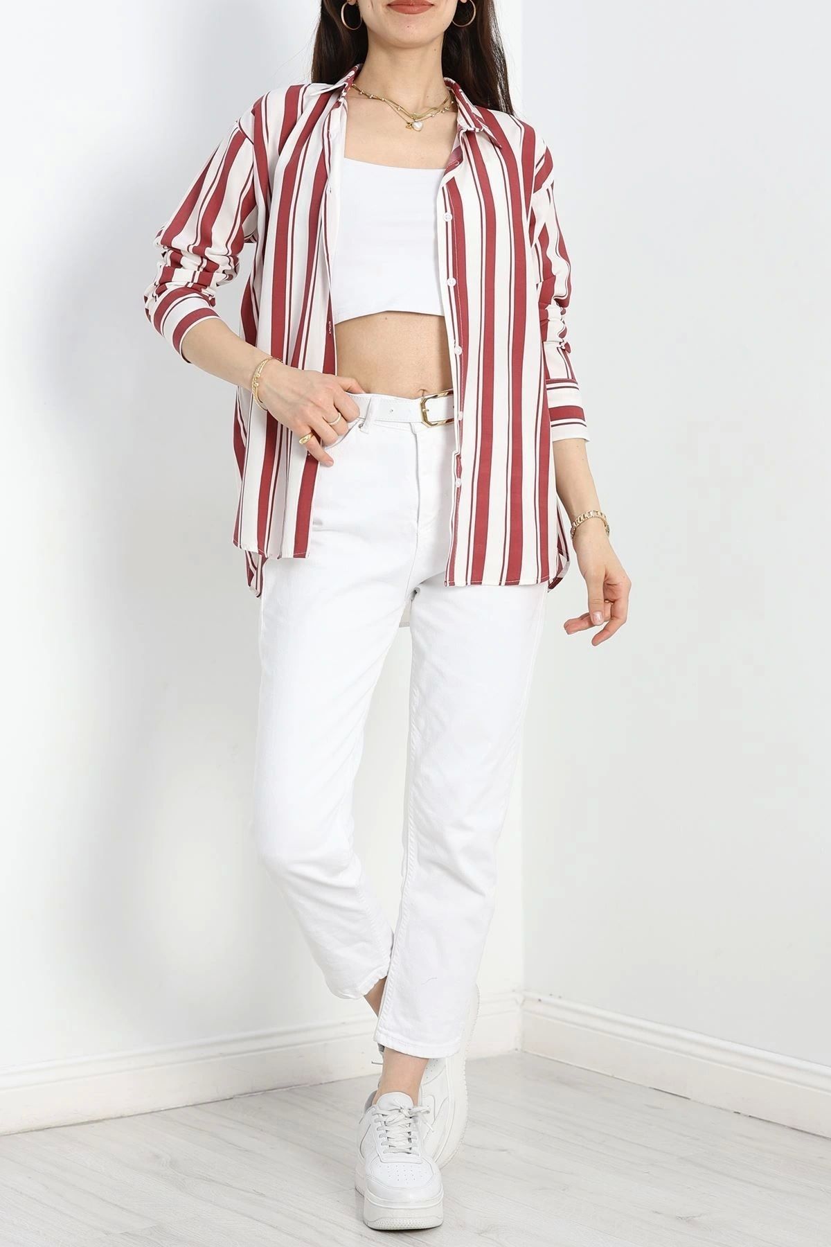 OurStyles Poliviskon Kumaş Oversize Gömlek Siyahçizgili - 30689.1949.