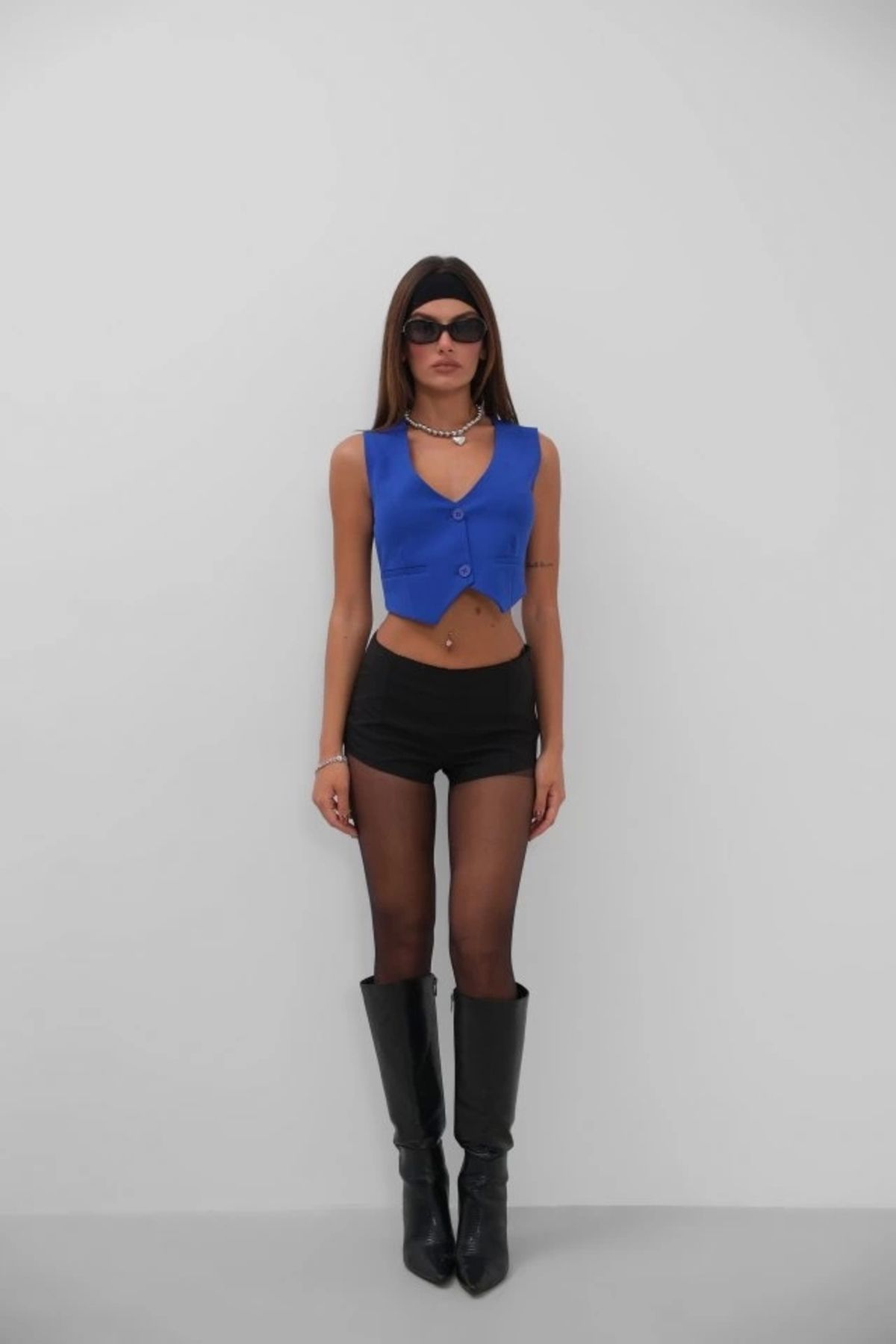 Kaplan Düğmeli Crop Yelek