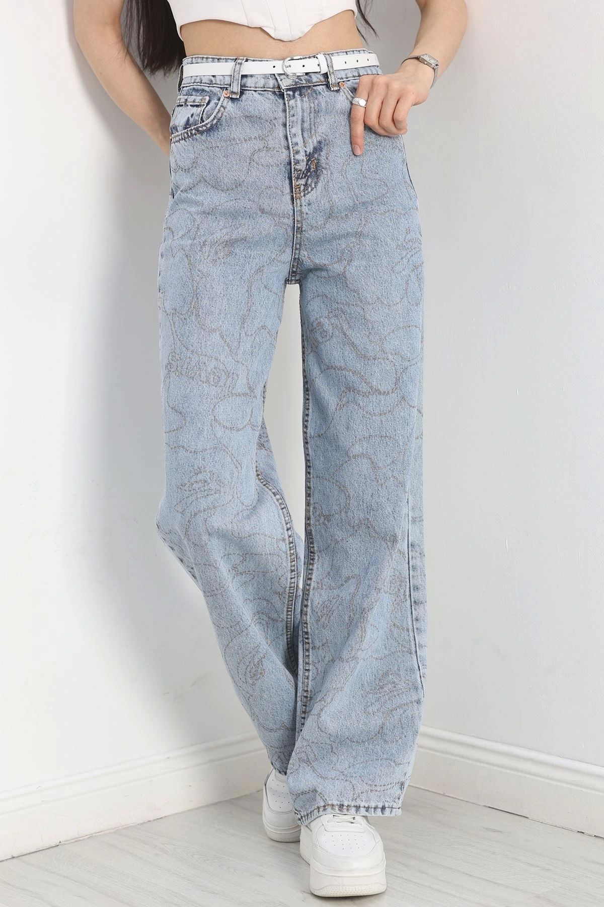 OurStyles Baskılı Palazzo Kot Pantolon Koyumavi - 40770.1431.