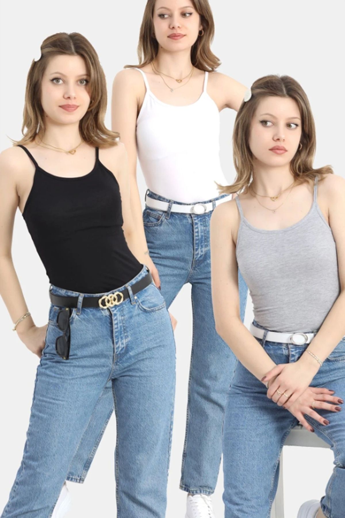 OurStyles 3'lü İp Askılı Çıtçıtlı Atlet Siyahbeyazgri - 30427.200.
