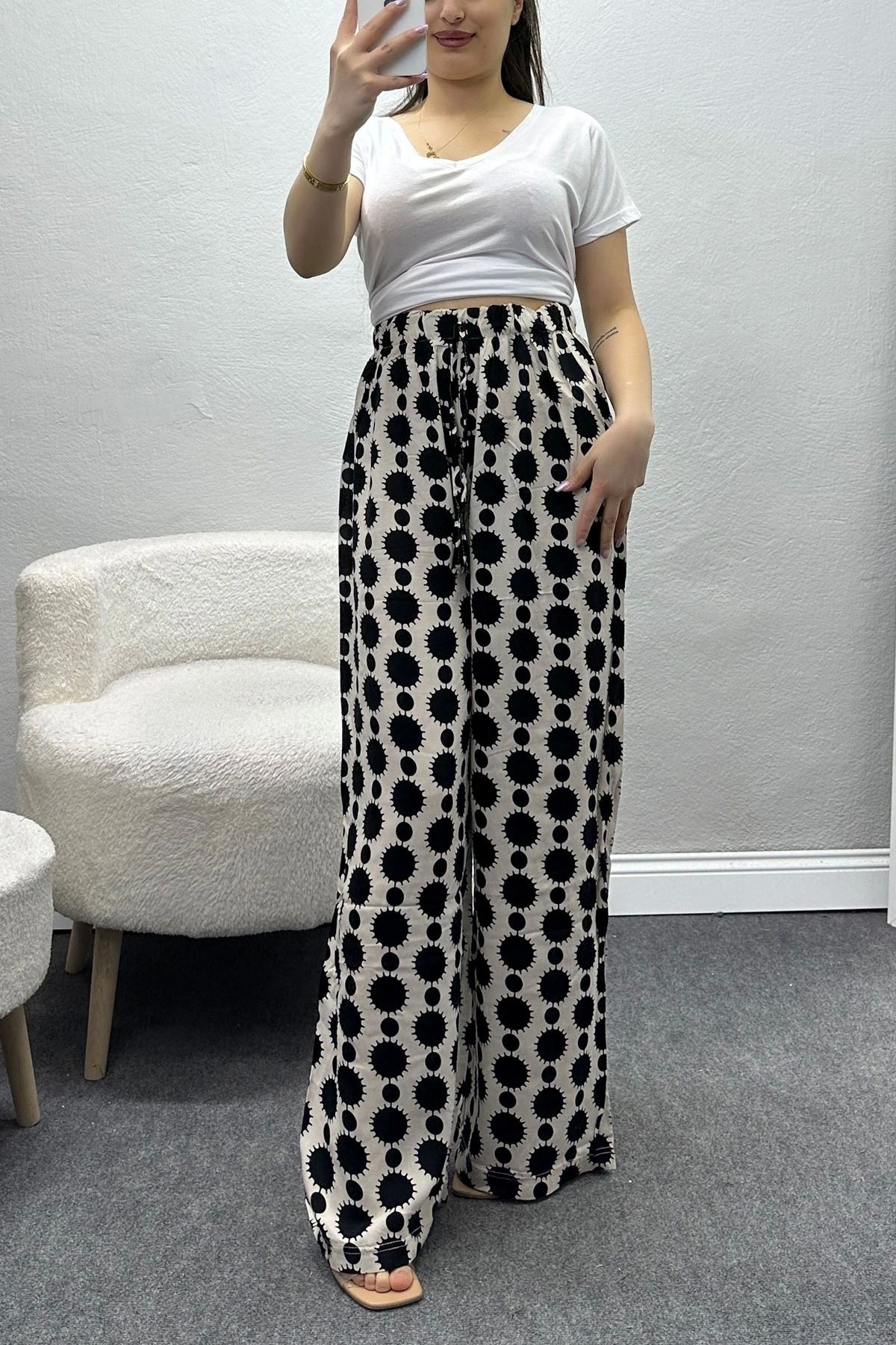 OurStyles Desenli Viskon Pantolon Bordoekru - 40988.701.