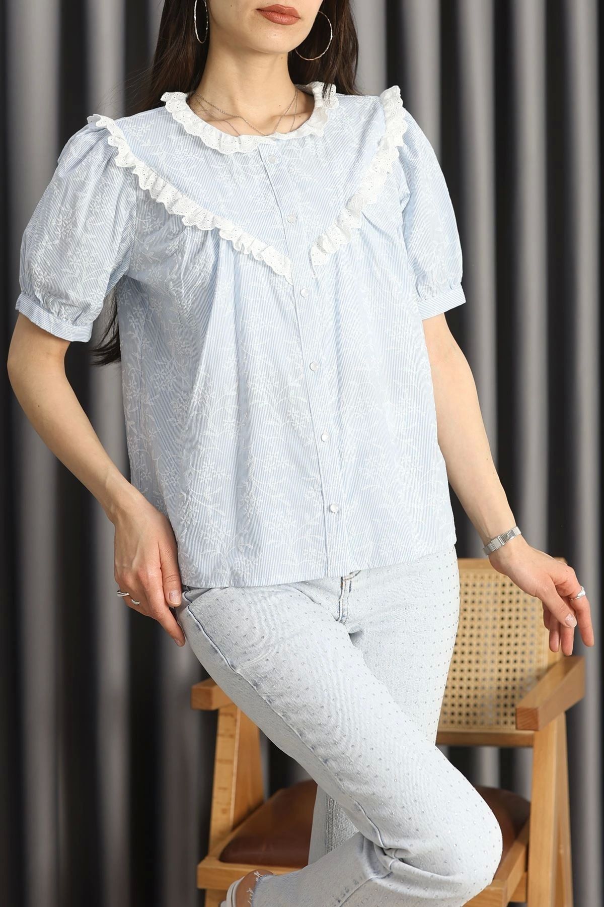 OurStyles Robin Dantel Detaylı Gömlek Bebemavi - 60026.292.