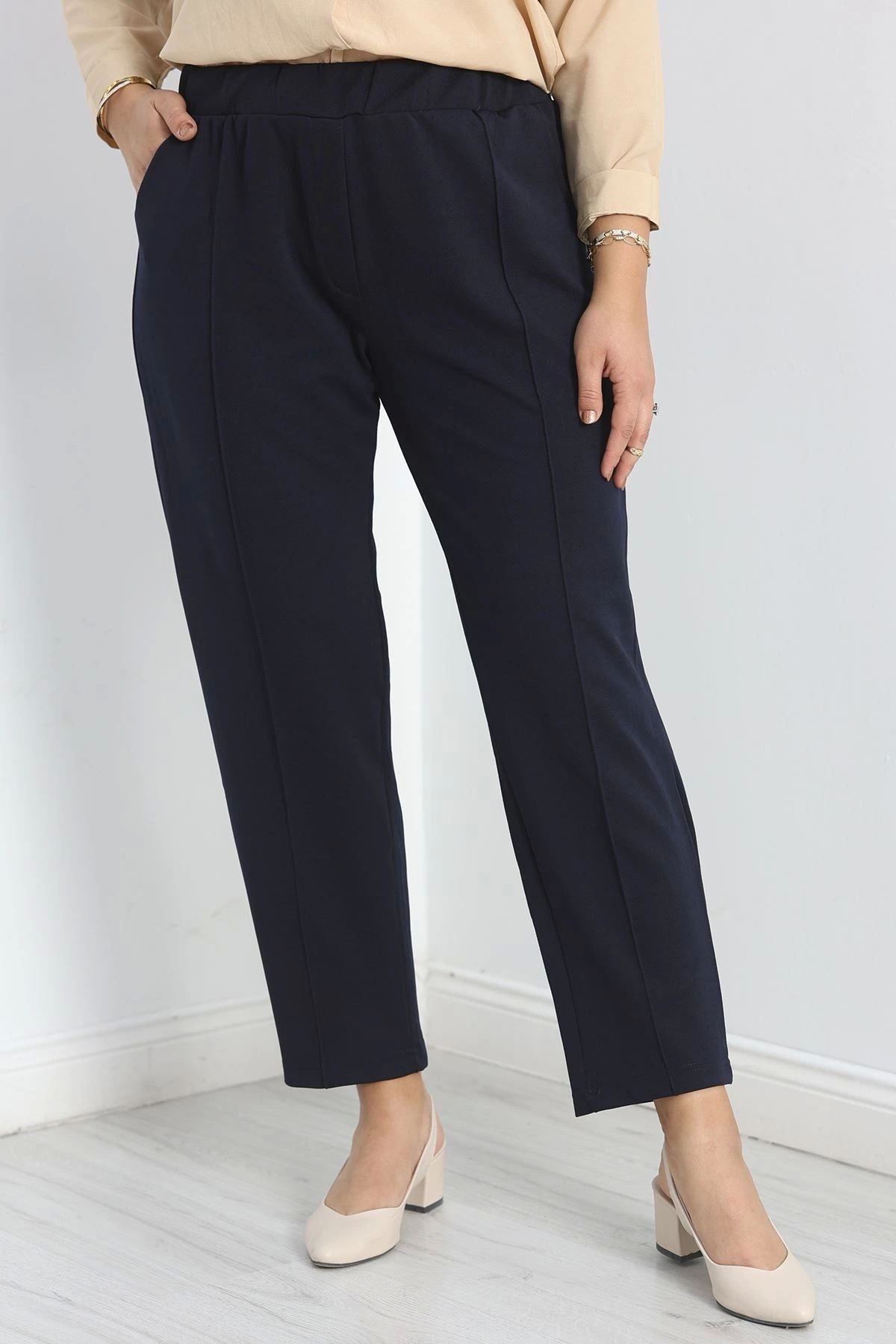OurStyles Büyük Beden Çımalı Zra Krep Pantolon Siyah - 40955.1992.