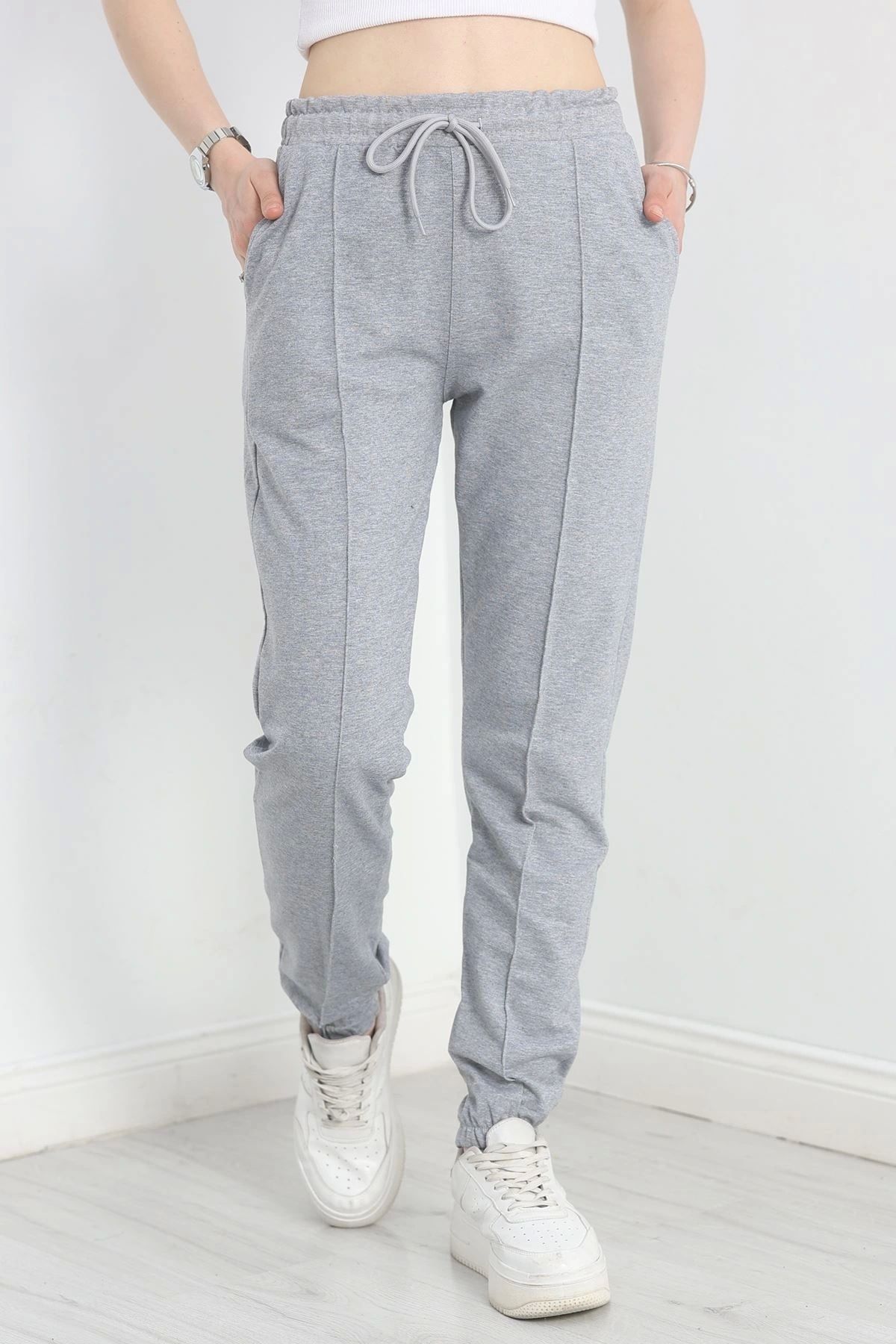 OurStyles Paça Lastikli Çımalı Eşofman Altı Açıkgri - 40760.1431.