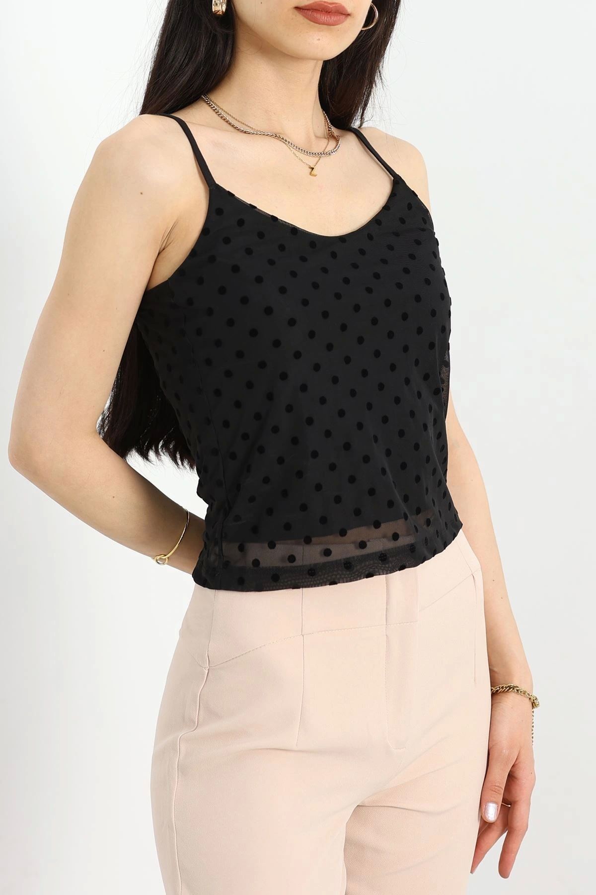 OurStyles Puantiye Detaylı Askılı Bluz Siyahpuanlı - 70063.1840.