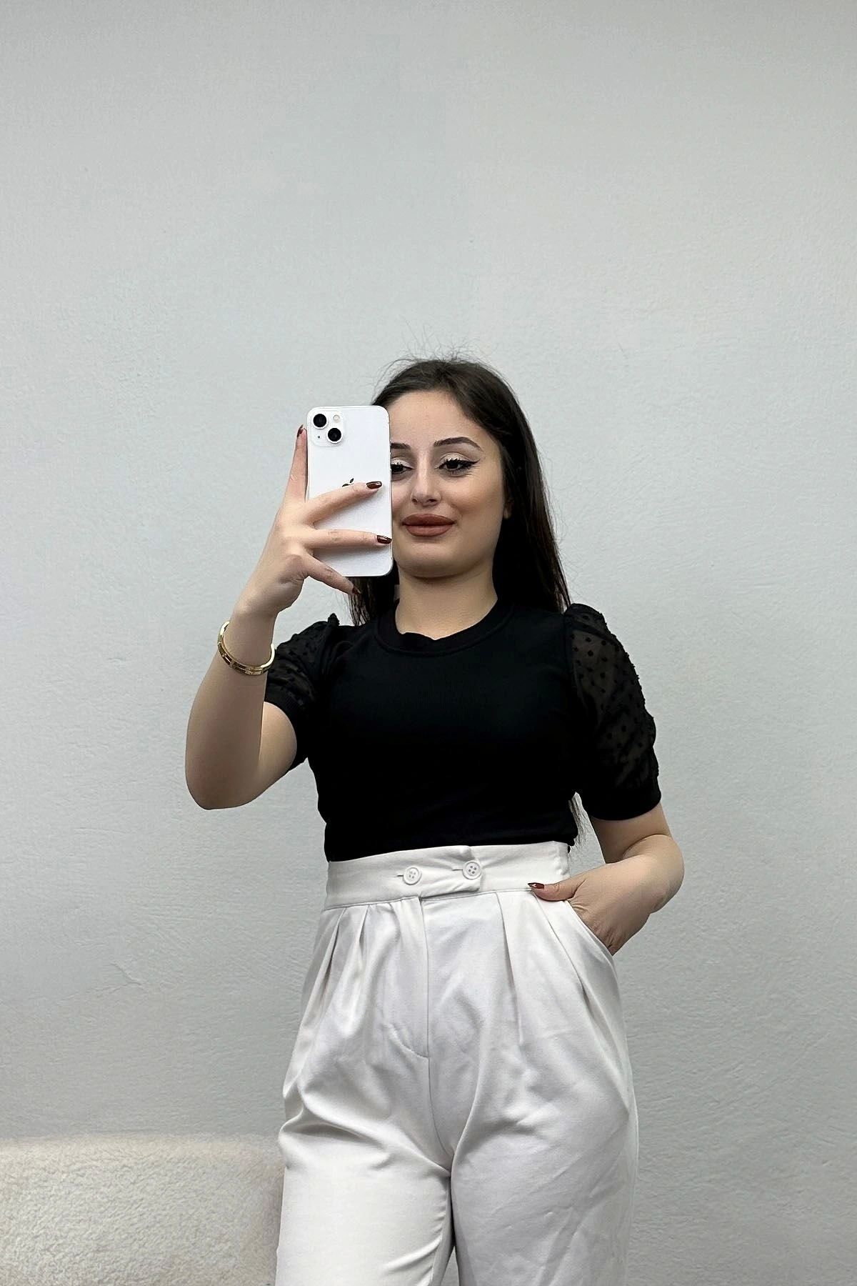OurStyles Kolları Tül Detaylı Bluz Siyah - 40401.224.