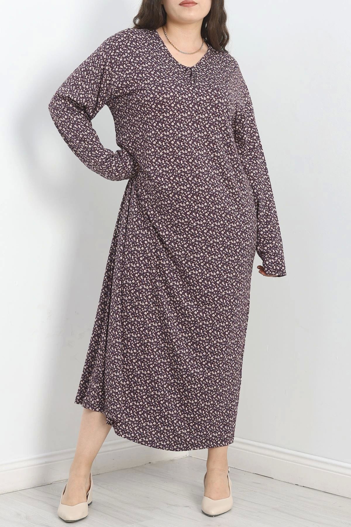 OurStyles Büyük Beden Uzun Kol Viskon Elbise Siyahkahve - 30258.1050.