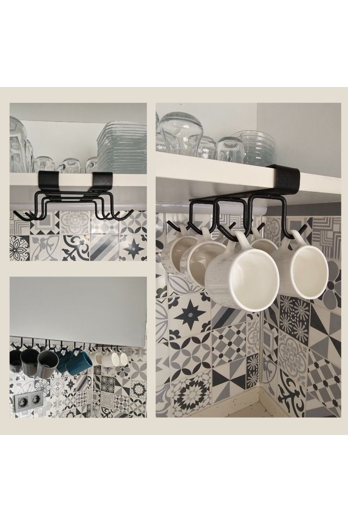 Forada Home & Style KUPA VE FİNCAN ASKILIĞI İKİLİ SET - METAL SİYAH