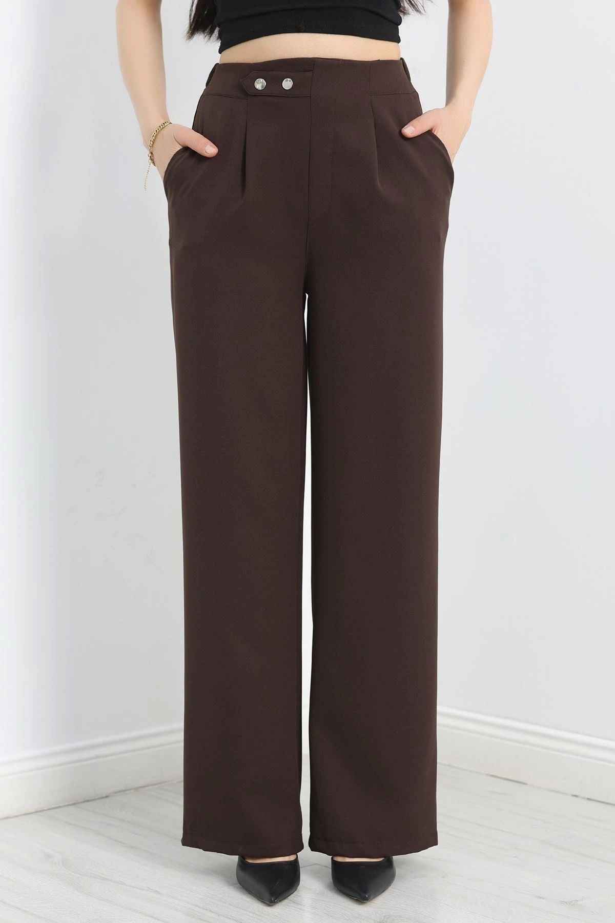 OurStyles Bel Lastikli Palazzo Pantolon Kahve - 30436.1918.