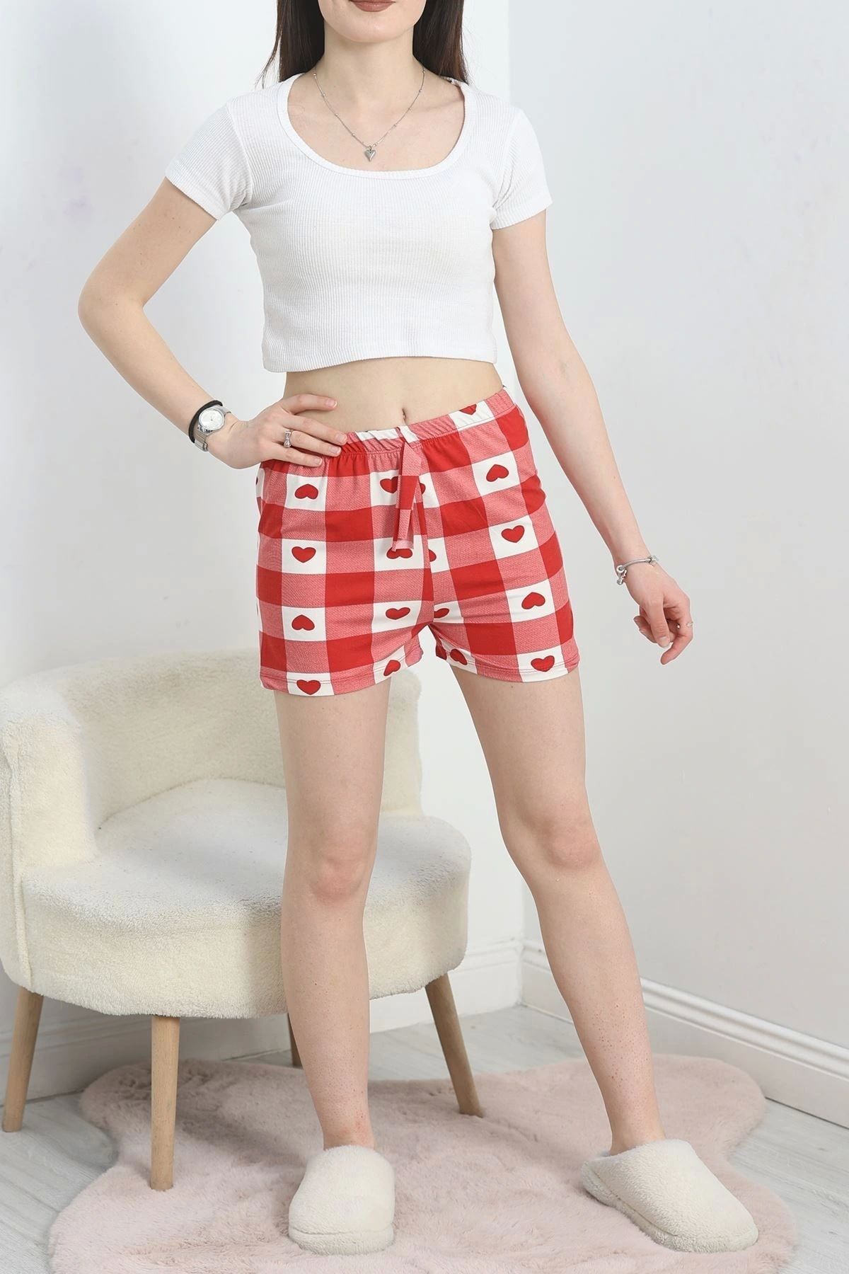 OurStyles Desenli Milan Kumaş Pijama Şort Beyazsarı - 60241.1878.