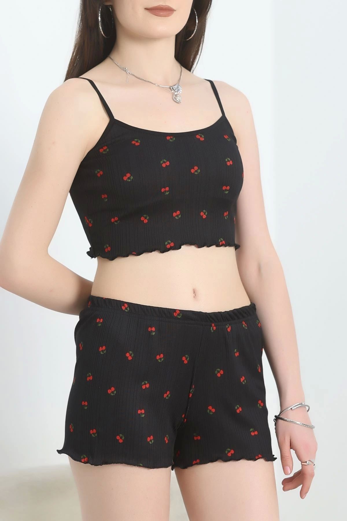 OurStyles Kiraz Desen Pegasus Şortlu Takım Siyah - 3403.1783.