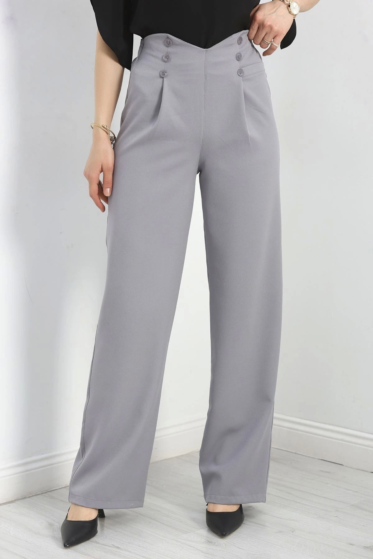OurStyles Düğmeli Palazzo Pantolon Siyah - 40319.1918.