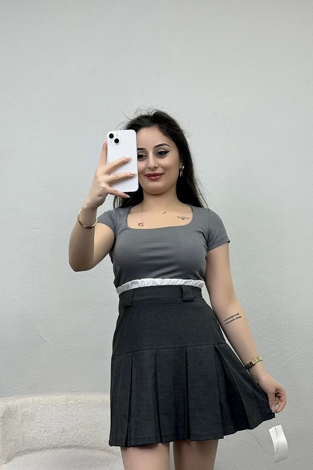 OurStyles Kare Yaka Penye Tişört Boyalıgri - 21804.200.
