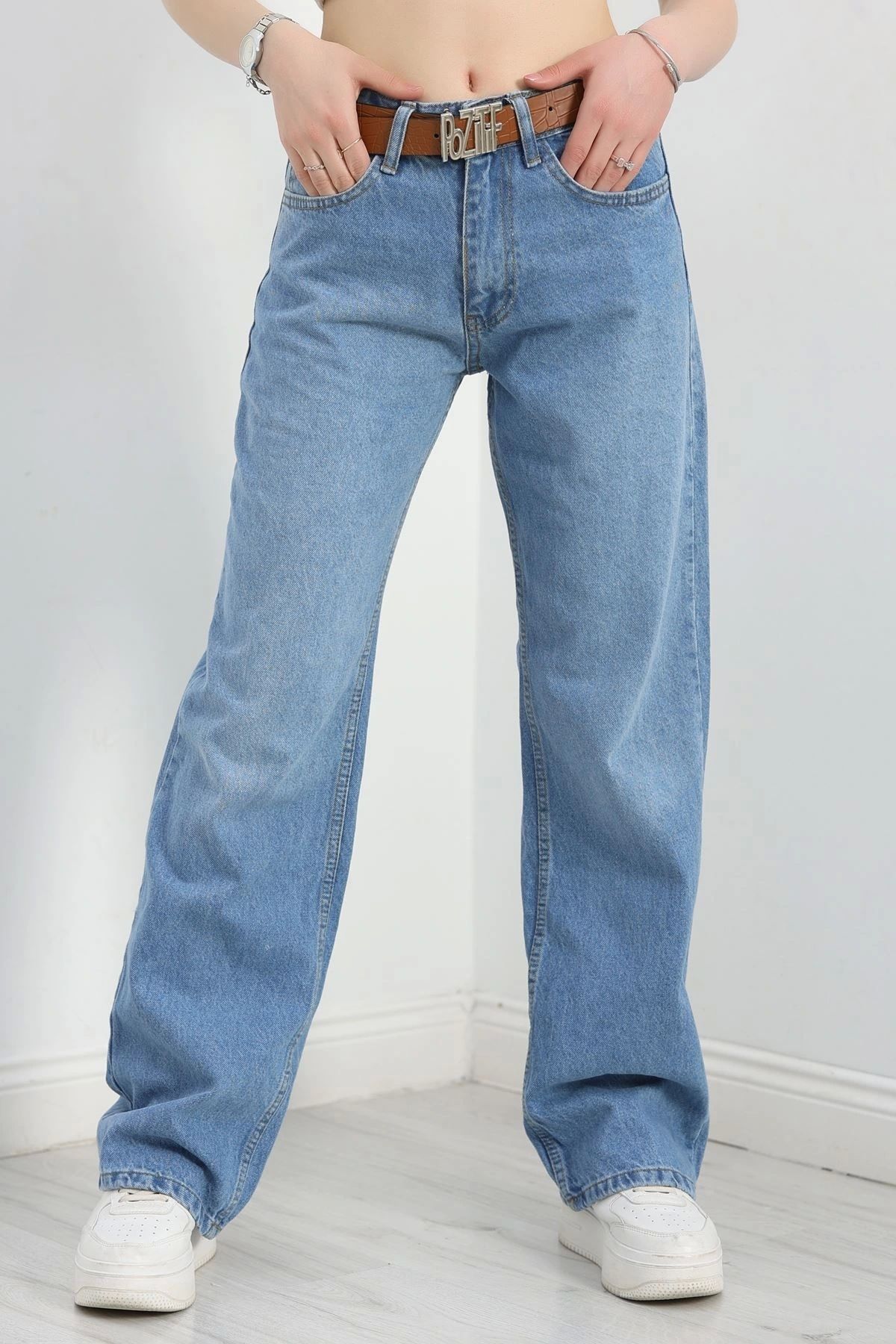 OurStyles Kemerli Straight Kot Pantolon Açıkmavi - 30394.1975.