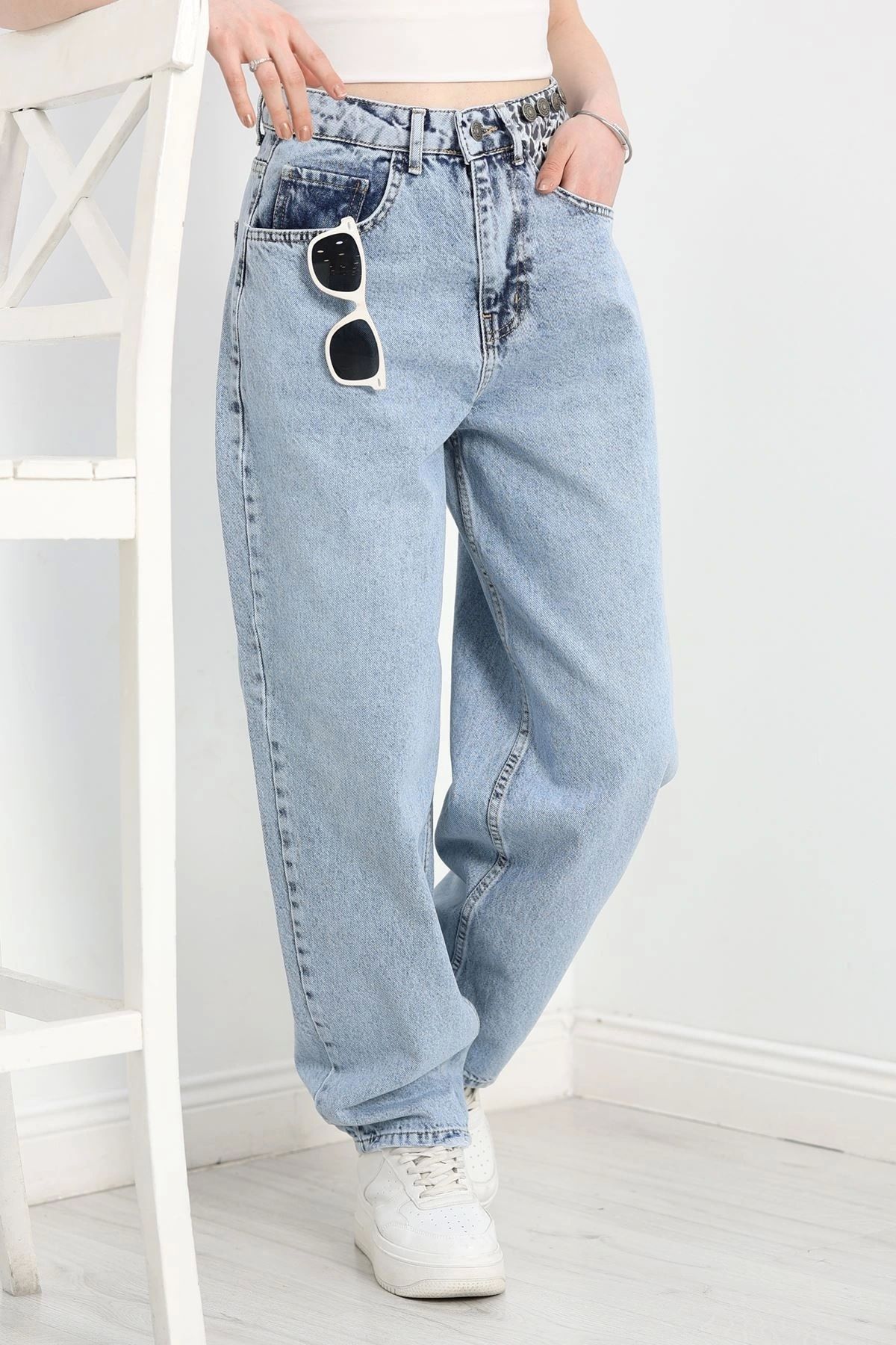 OurStyles Leopar Detay Baggy Kot Pantolon Buzmavi - 40698.1975.