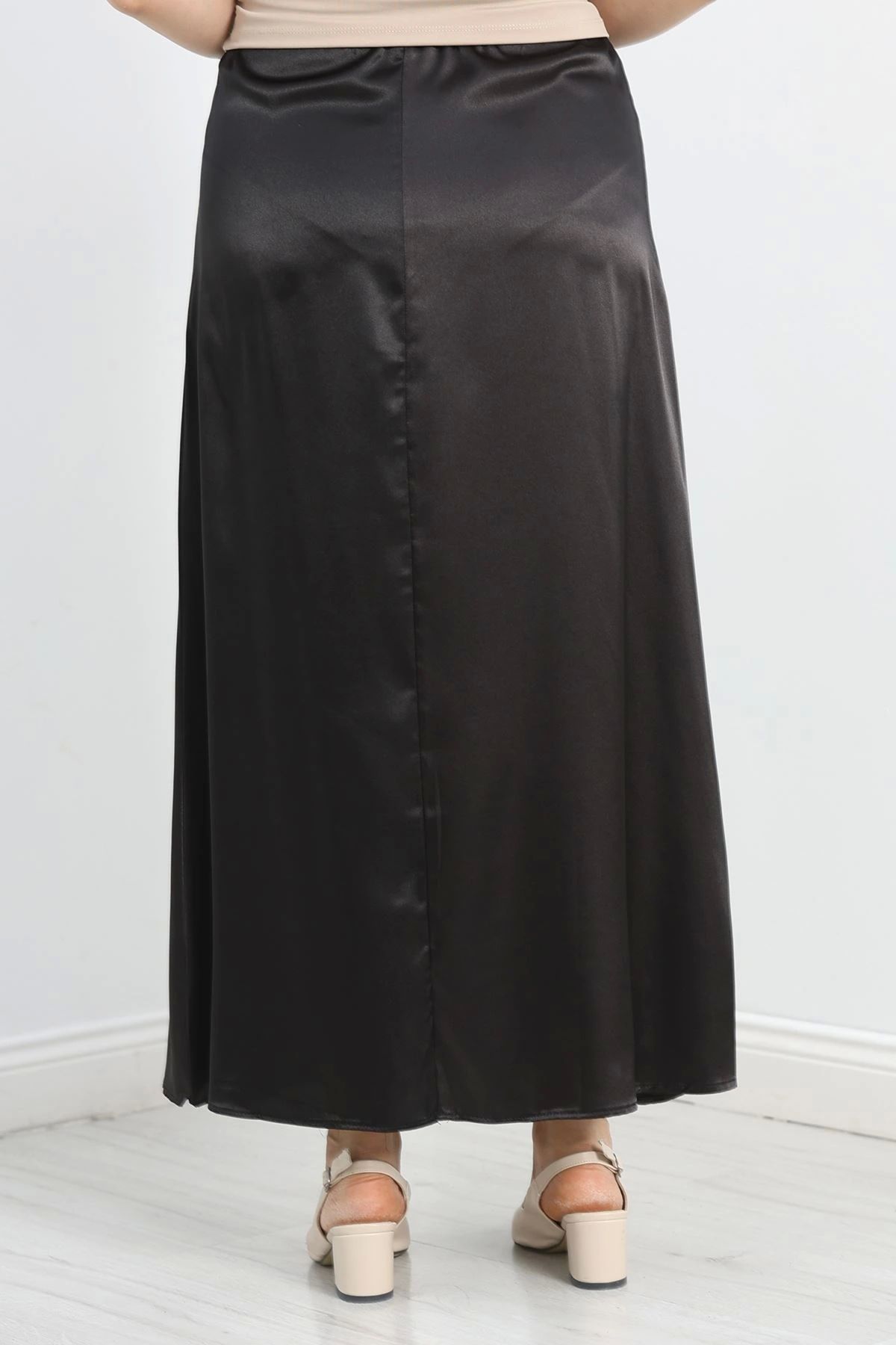 OurStyles Büyük Beden Saten Etek Siyah - 40478.1247.
