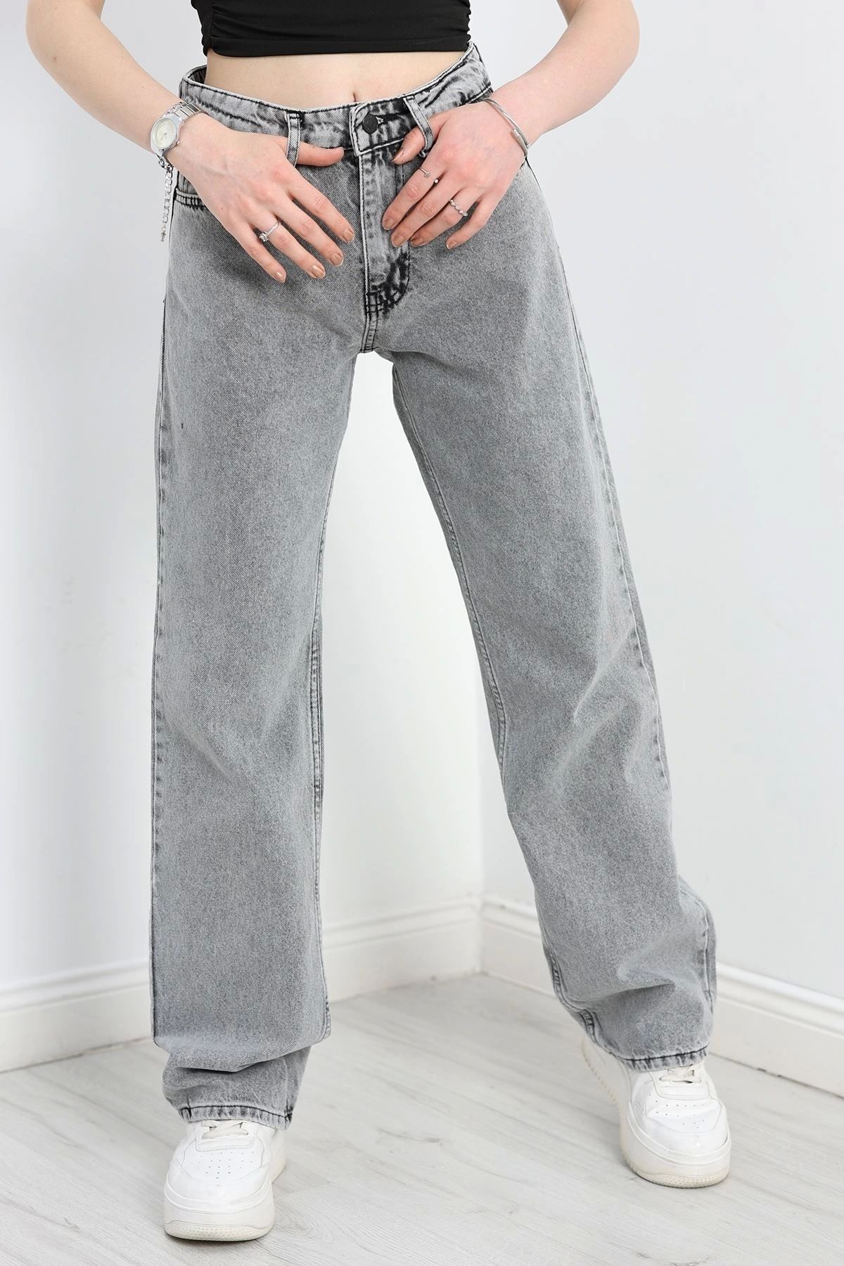 OurStyles Yüksek Bel Straight Kesim Kot Pantolon Füme - 30541.1975.