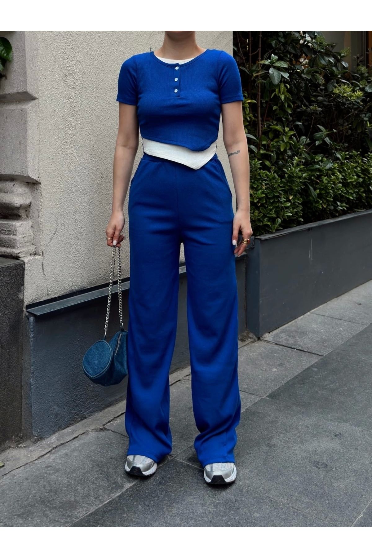 OurStyles Düğme yakalı saks alt üst takım s3943