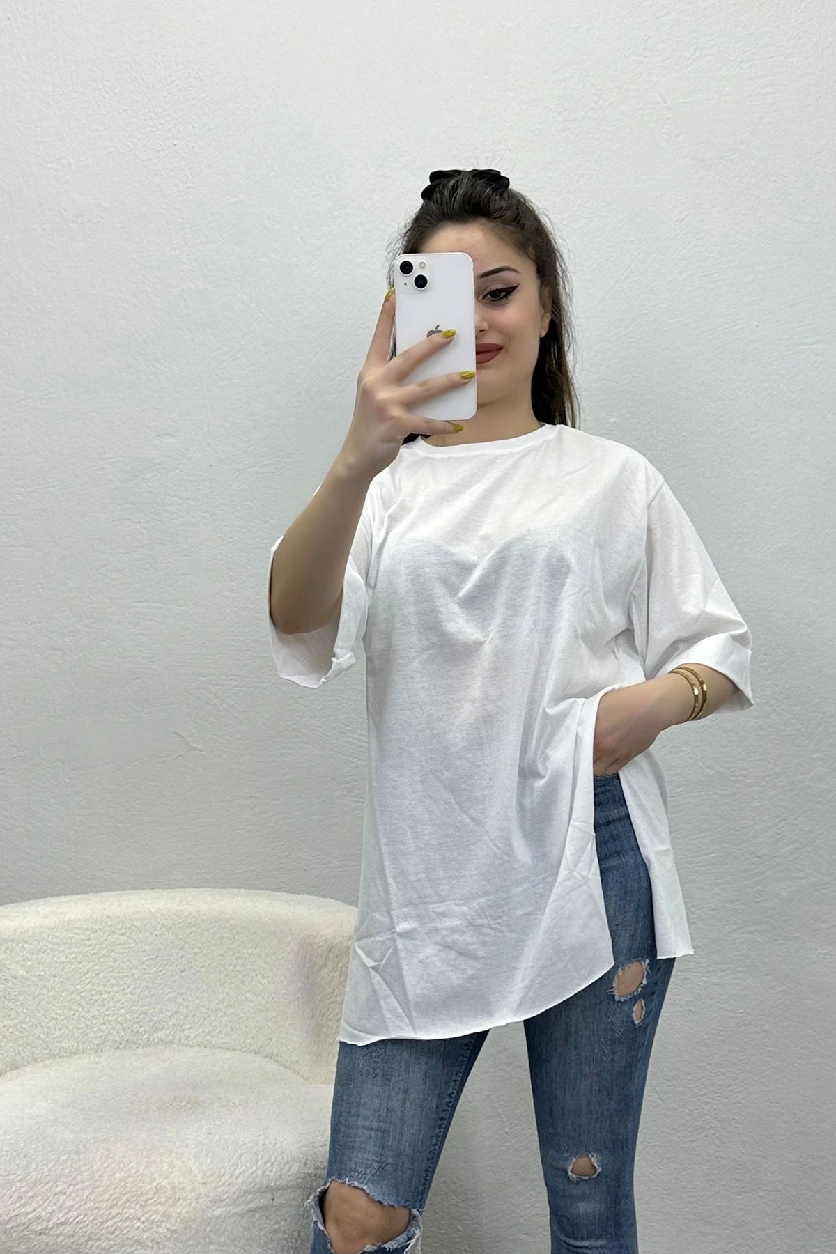 OurStyles Duble Kol Tişört Beyaz - 9611.1778.