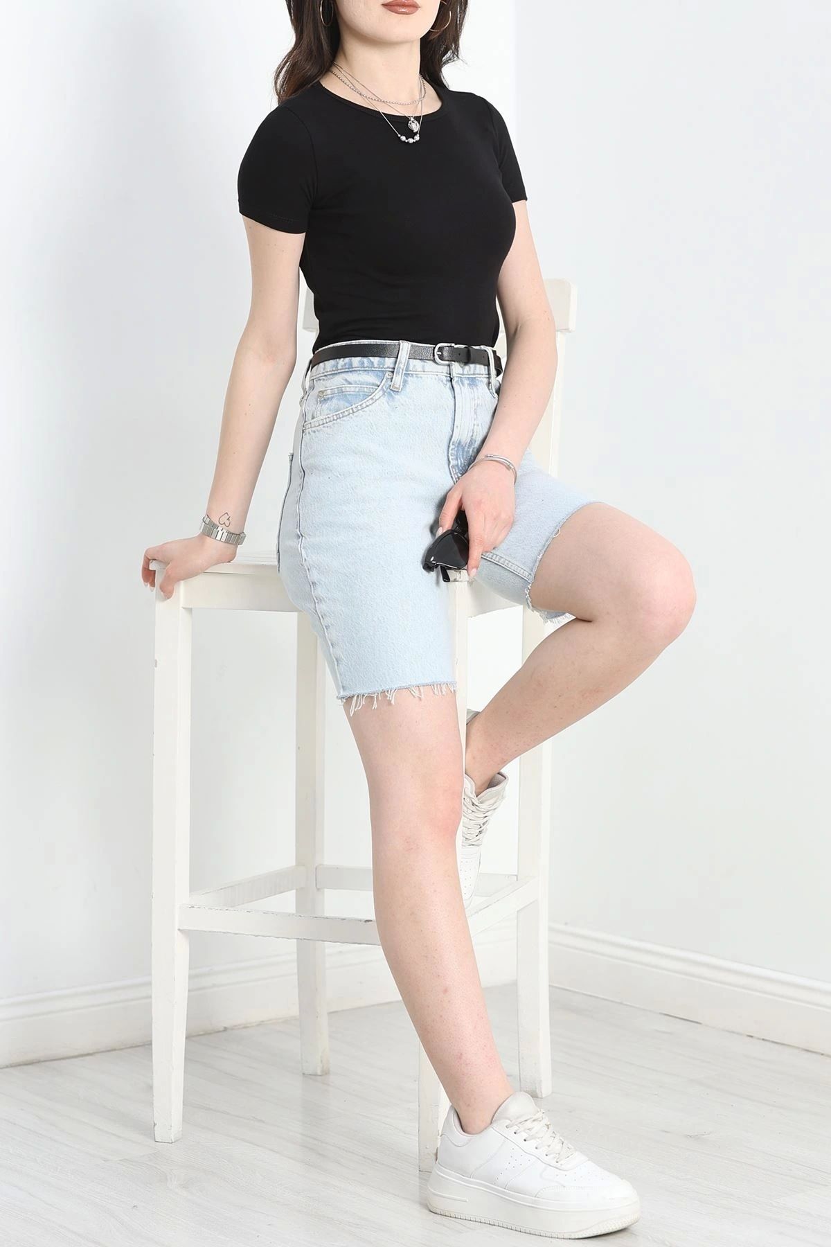 OurStyles Bisiklet Yaka Kısa Kol Crop Bluz Ekru - 40794.1723.