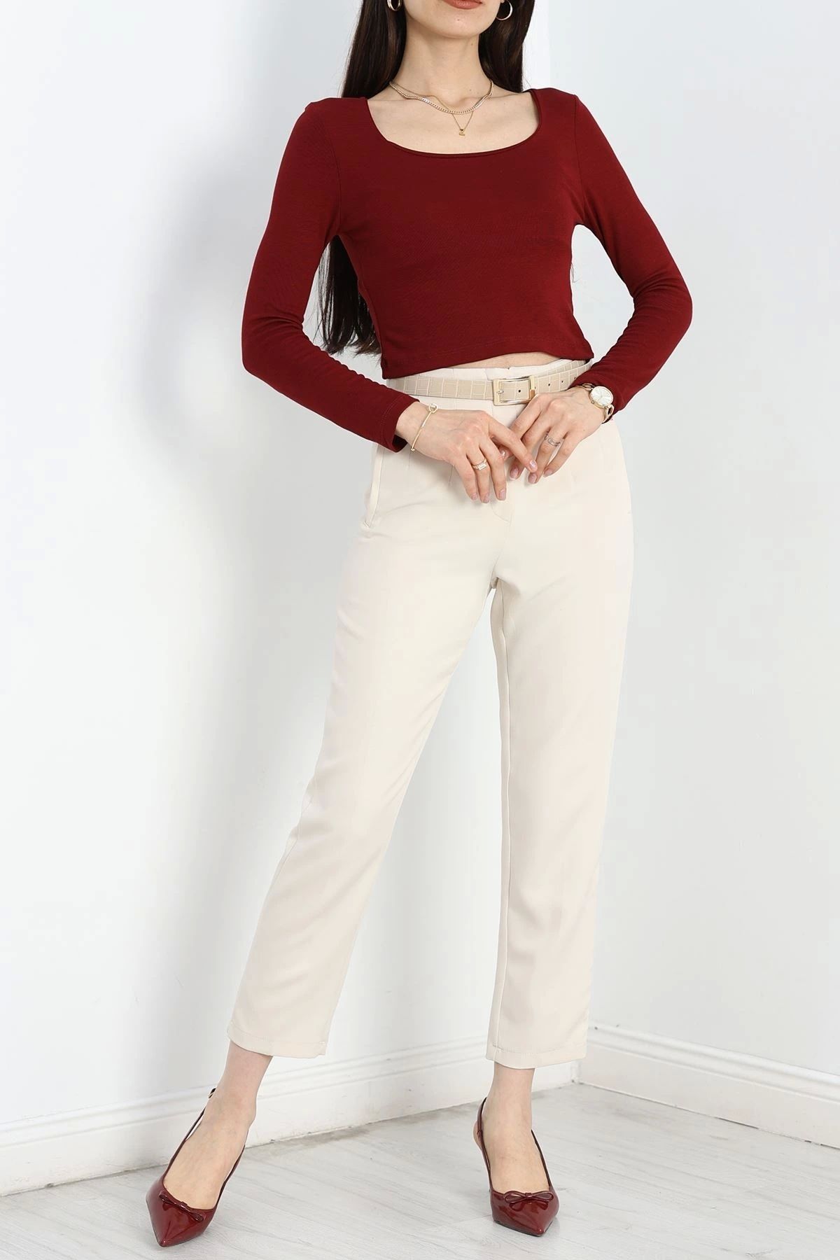 OurStyles Geniş Yaka Uzun Kol Bluz Ekru - 40790.1723.