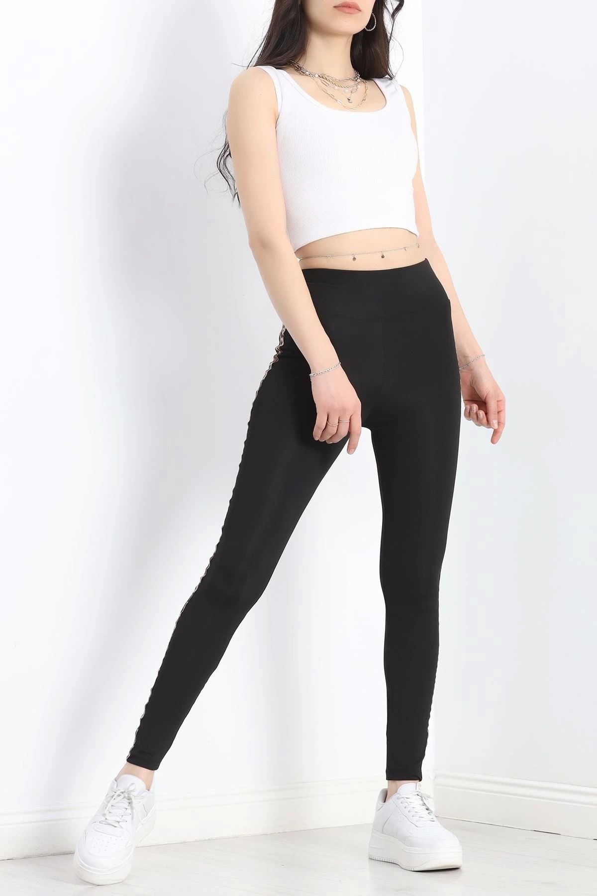OurStyles Şeritli Dalgıç Tayt Siyah - 50069.1098.
