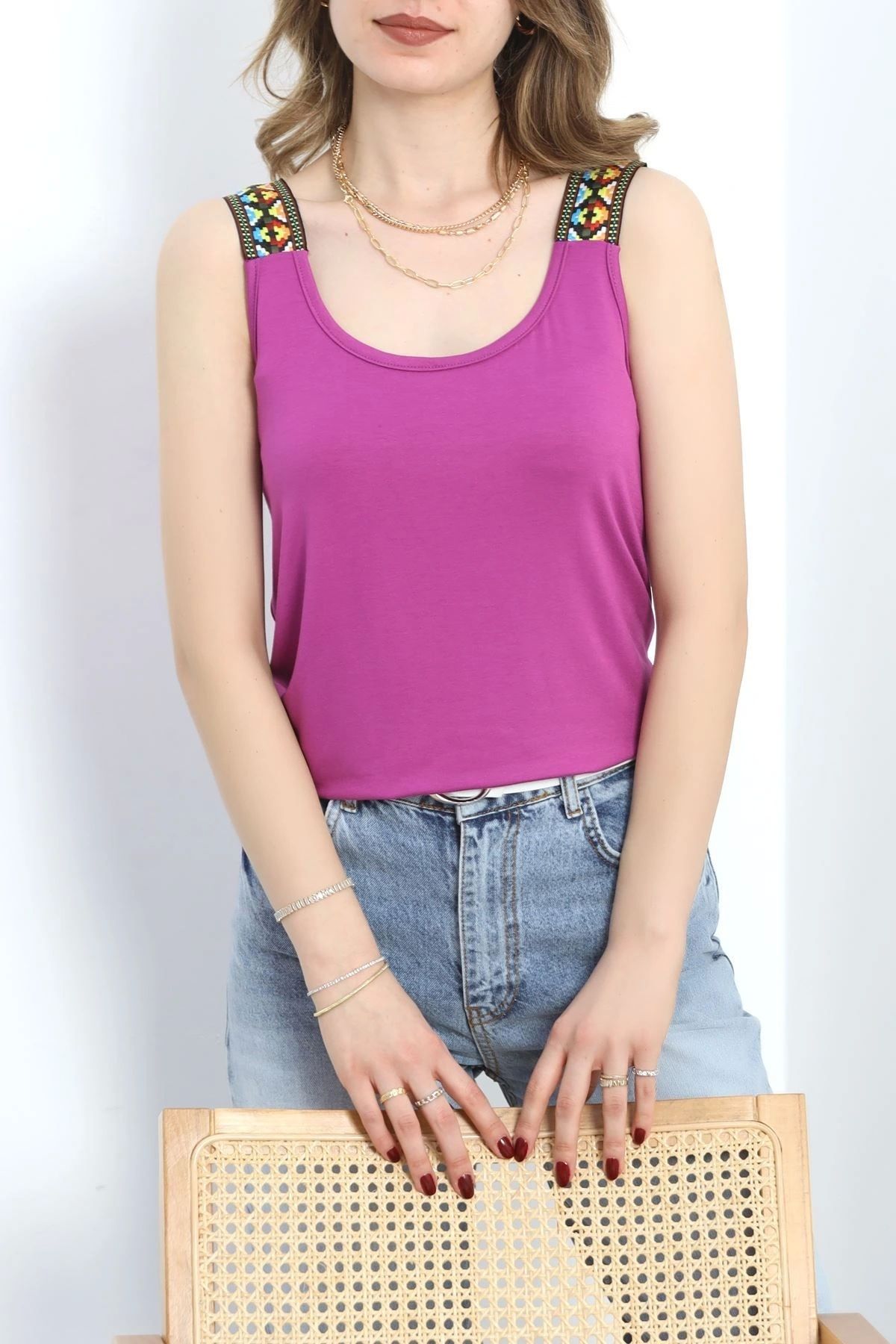 OurStyles Geniş Askılı Viskon Bluz Lacivert - 20933.599.