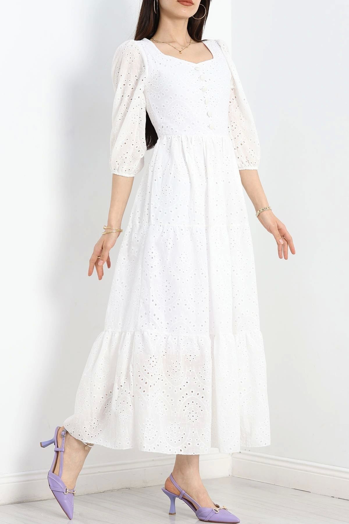 OurStyles Nakışlı Elbise Beyaz - 40972.1987.