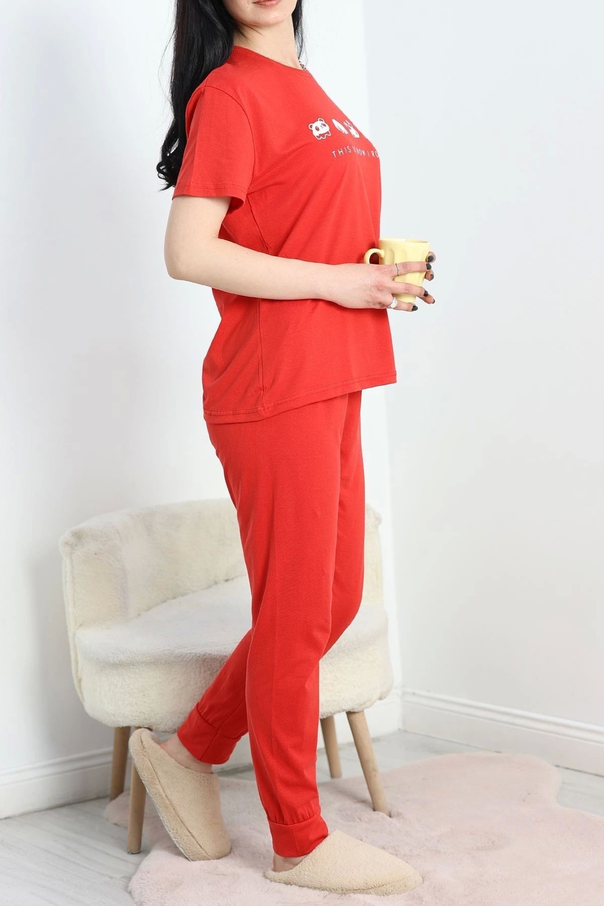 OurStyles Baskılı Süprem Pijama Takımı Gri - 50488.1961.