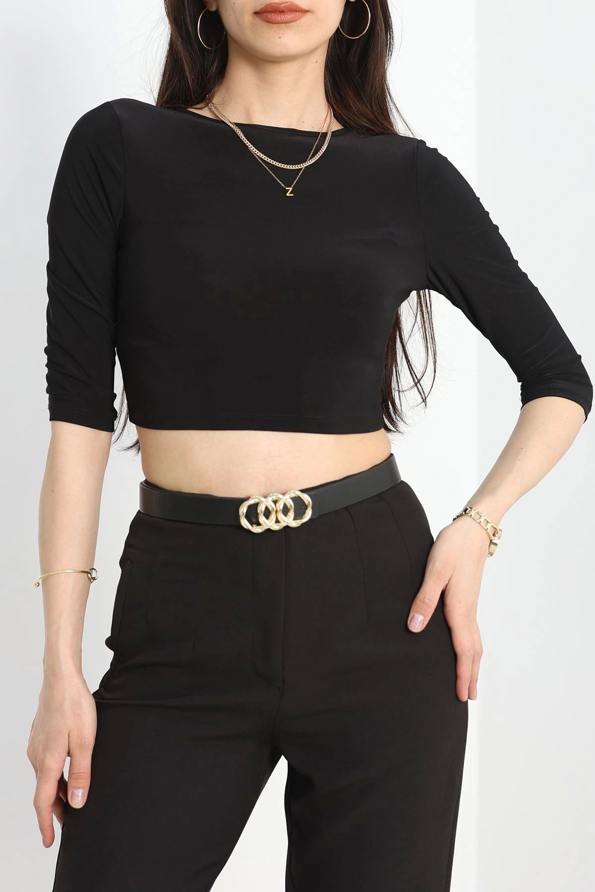 OurStyles U Yaka Crop Bluz Zümrüt - 41391.1595.