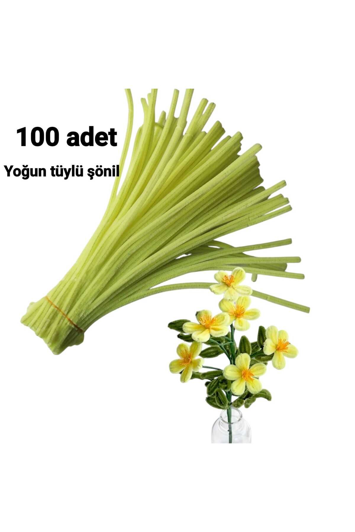 Butik 100'lü Açık Sarı Renkli Şönil, Eğitici Şönil Seti, Tüylü Tel, 30 Cm 6mmv