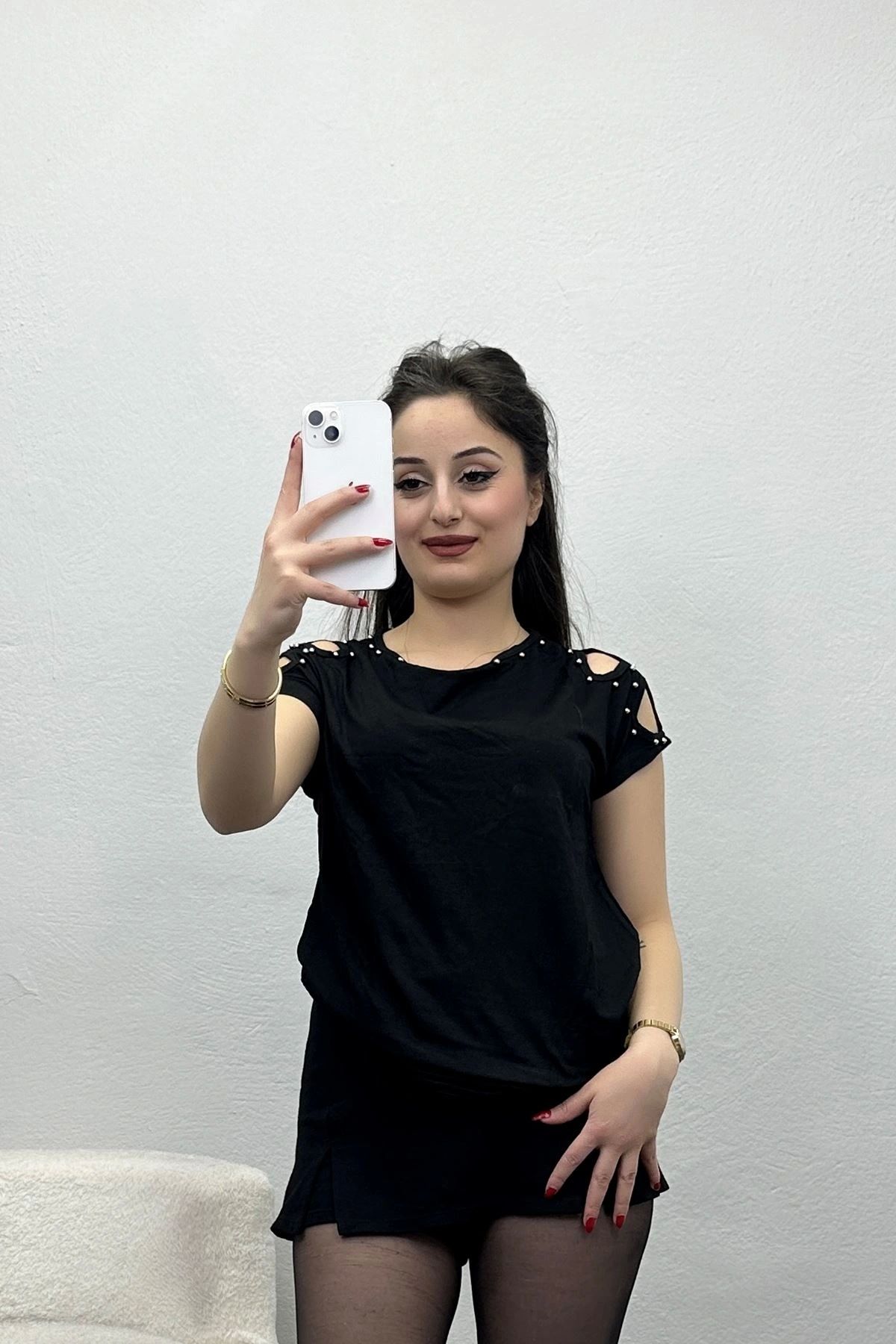 OurStyles Omuzları Pencere Detaylı Bluz İndigo - 20932.599.