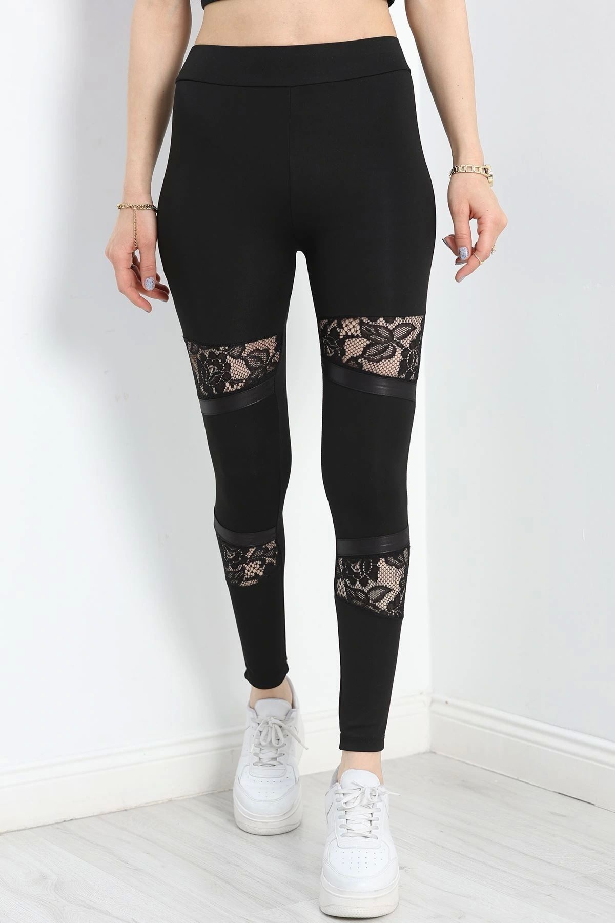 OurStyles Dantel Detaylı Dalgıç Tayt Siyah - 50063.1098.