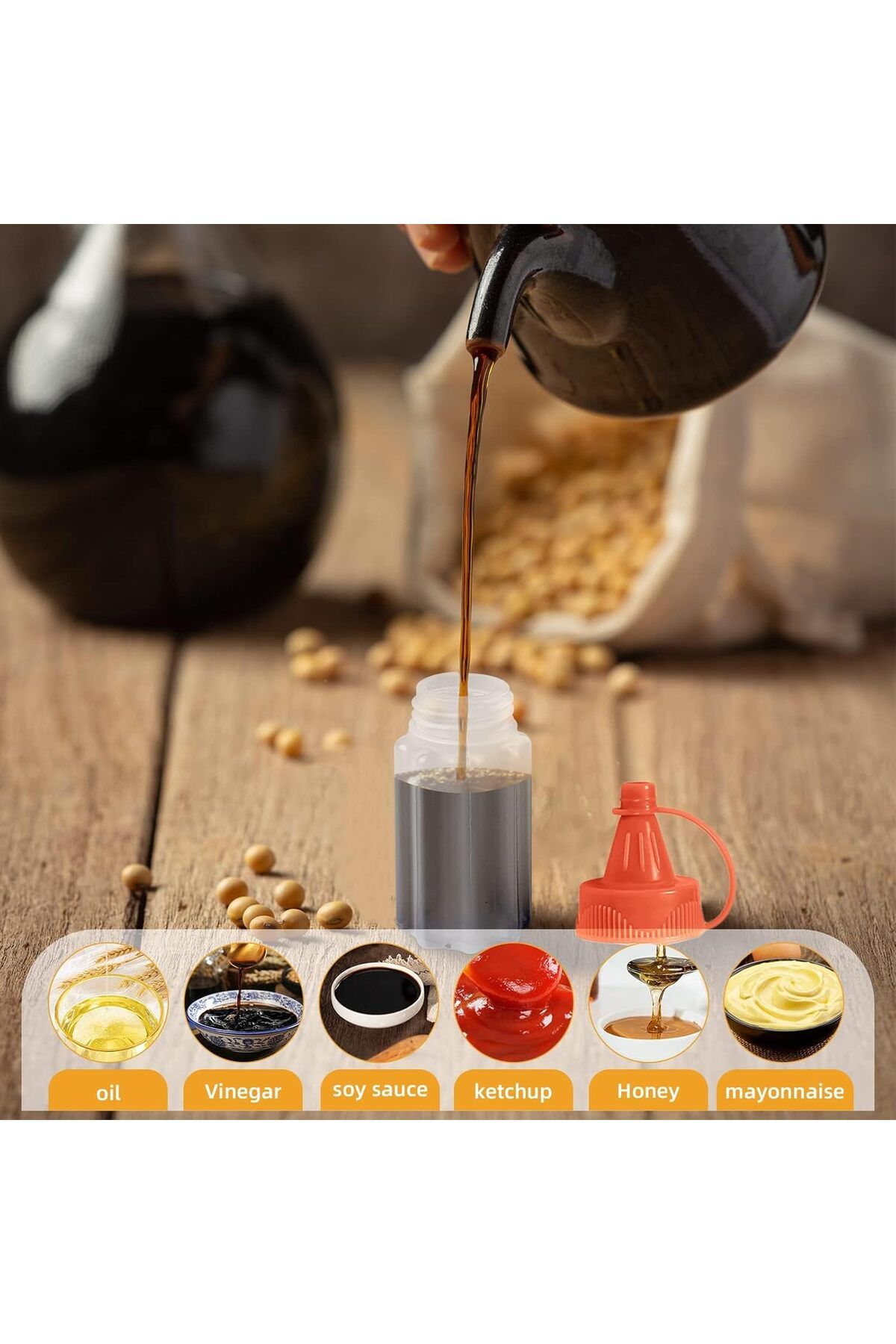 Generic-Azonee 4 Pieces Mini Condiment Bottles, 30ml Small Ketchup and Mustard Bottle, Tiny Plastic Salad D 4