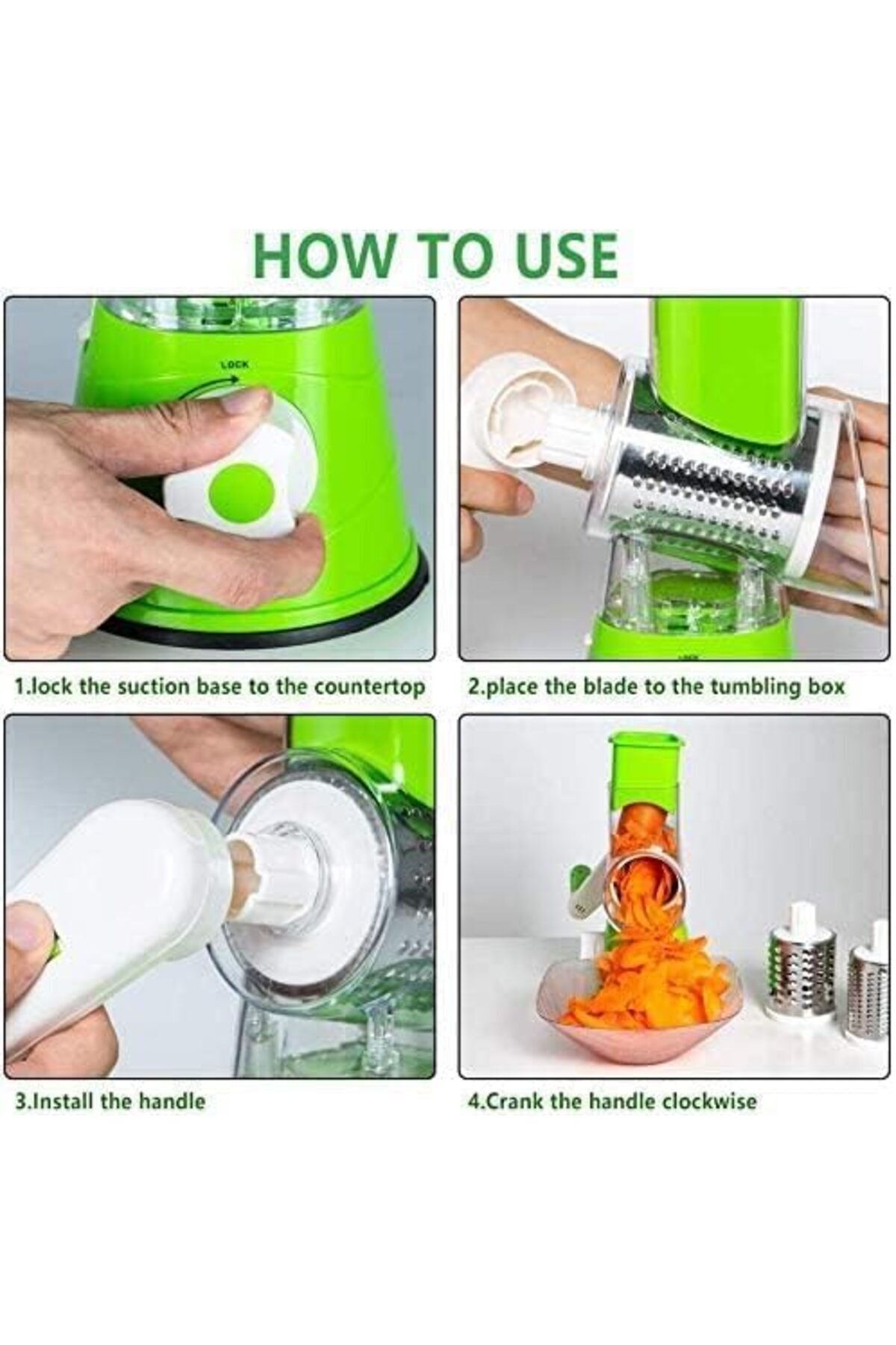 Generic-Manual Tabletop Drum Cheese Grater, 3 In 1 Rotary Shredder Slicer Grinder For Cucumber Nut Potato Ca 4