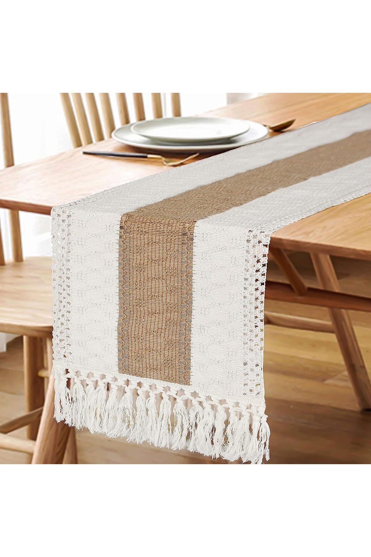 Generic-FEXIA Boho Table Runner for Summer Home Decor with Tassels 72 Inches Long Farmhouse Rustic Table Ru 5