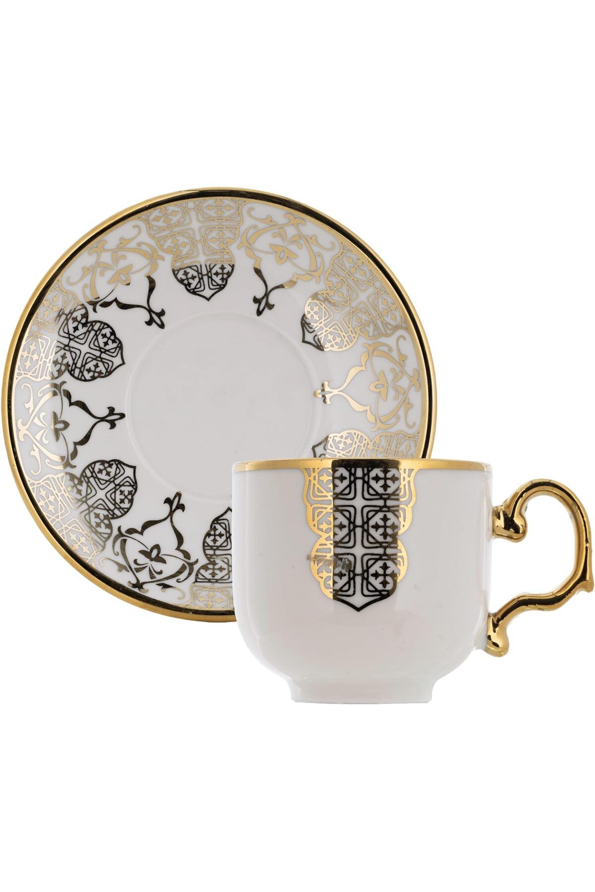 Generic-ALSAIF 12-piece Porcelain Cups with Saucers for Coffee, Espresso, Latte, and Tea, featuring a gold 3