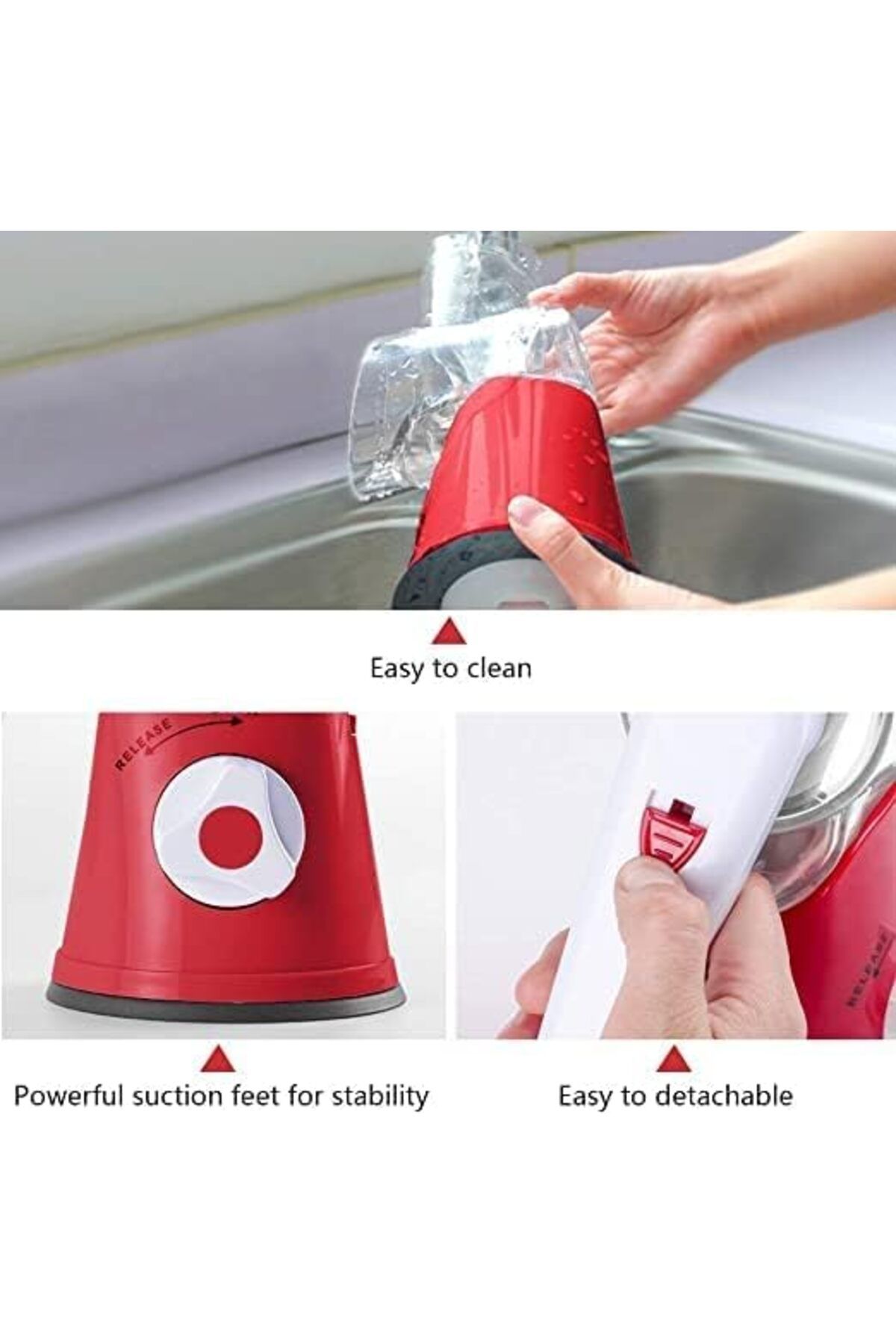 Generic-Stainless Steel Cheese Shredder Vegetable Nut Slicer 3 in 1 Manual Rotary Cheese Grater With 3 Blad 5