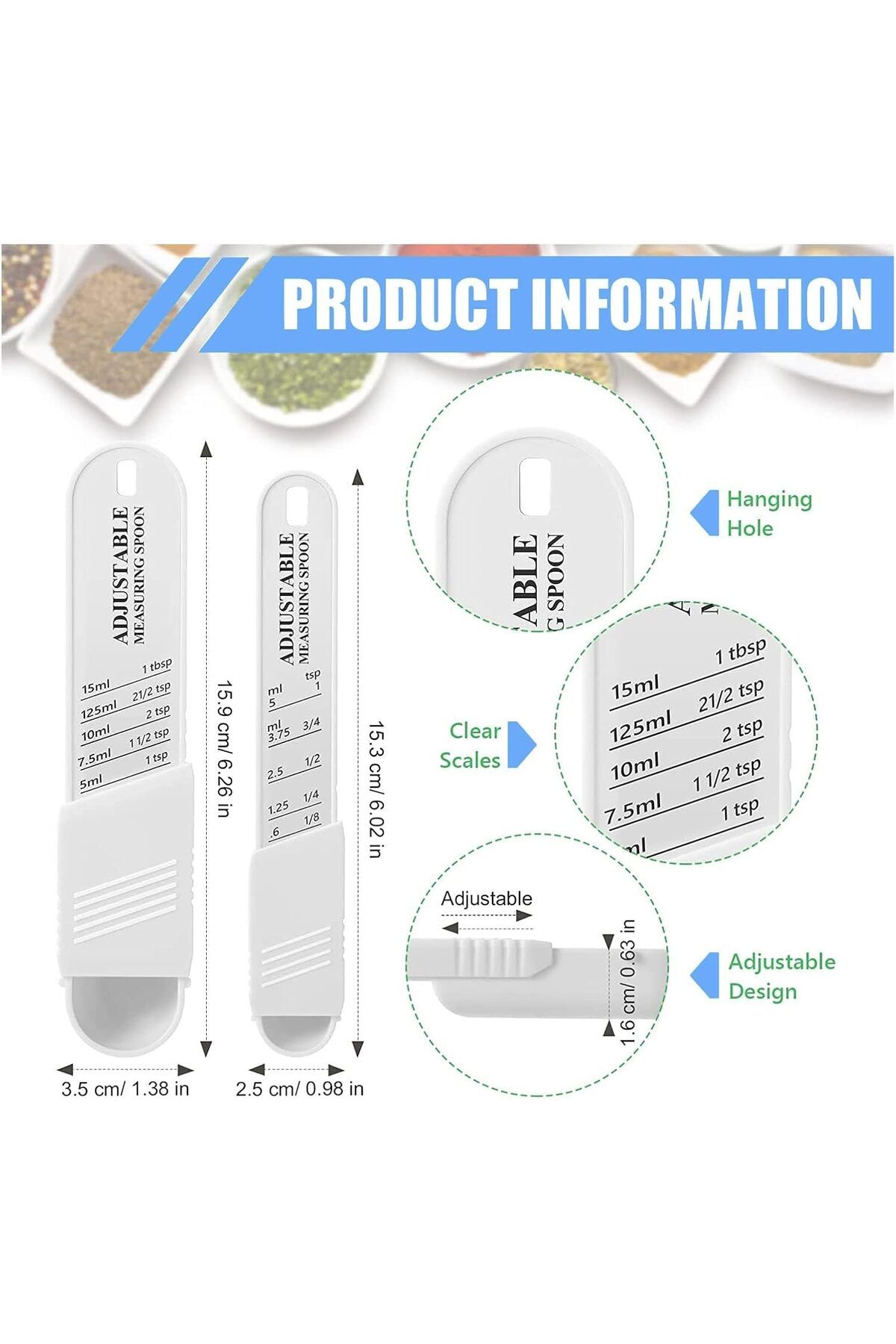 Generic-مجموعة ملاعق القياس من خزنة، 6 ملاعق قياس قابلة للتعديل، كمية قابلة للتعديل مع 5 أحجام مختلفة 4