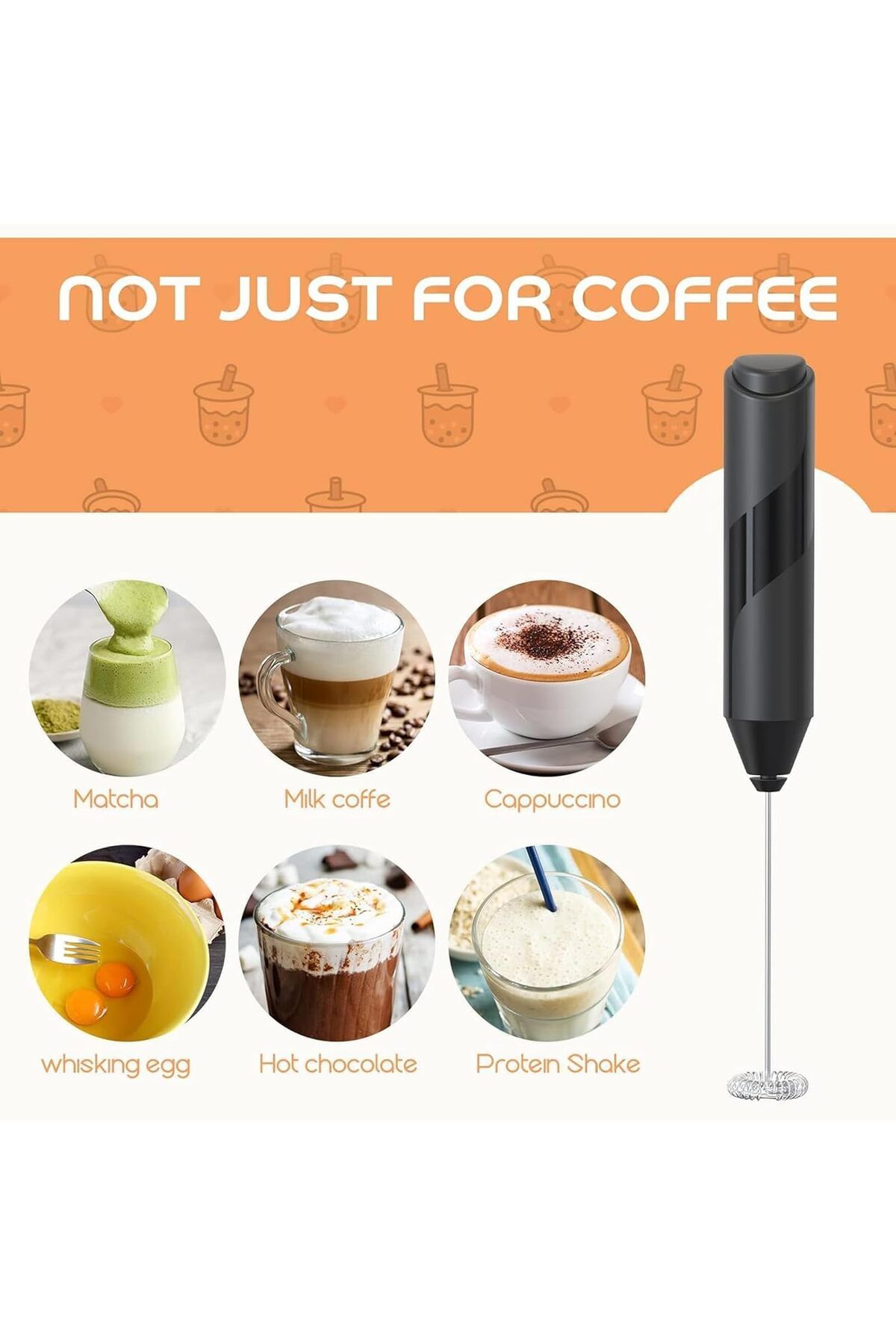 Generic-صانع رغوة الحليب اليدوي من تول هاوس، خفاقة كهربائية، صانع رغوة، خفاقات محمولة، للمشروبات الساخنة والباردة 5