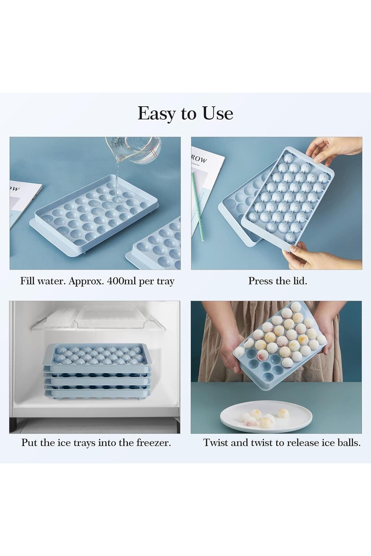 Generic-TRASSLE Ice Cube Tray, Round Ice Cube Trays for Freezer with Lid & Bin, 1.2 IN X 99 PCS Sphere Ice 4