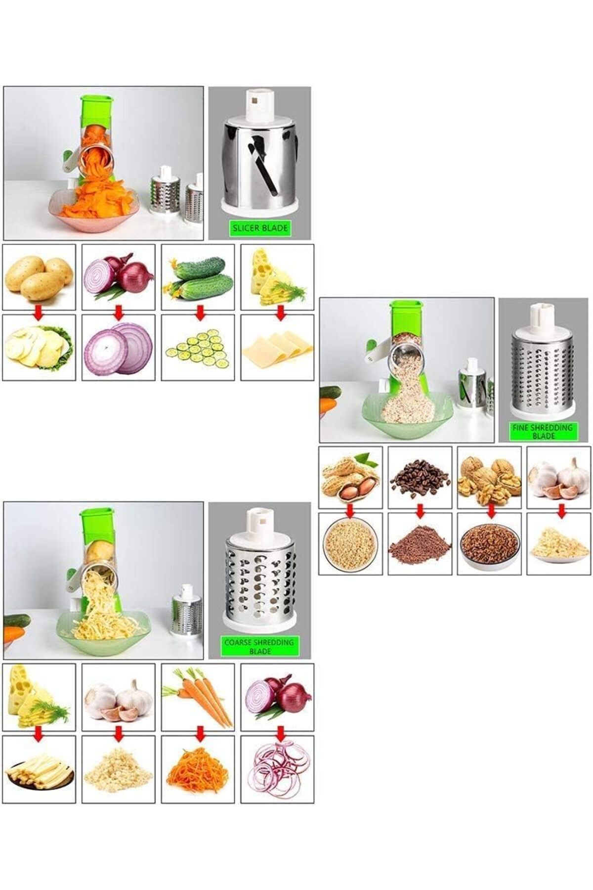 Generic-Manual Tabletop Drum Cheese Grater, 3 In 1 Rotary Shredder Slicer Grinder For Cucumber Nut Potato Ca 7