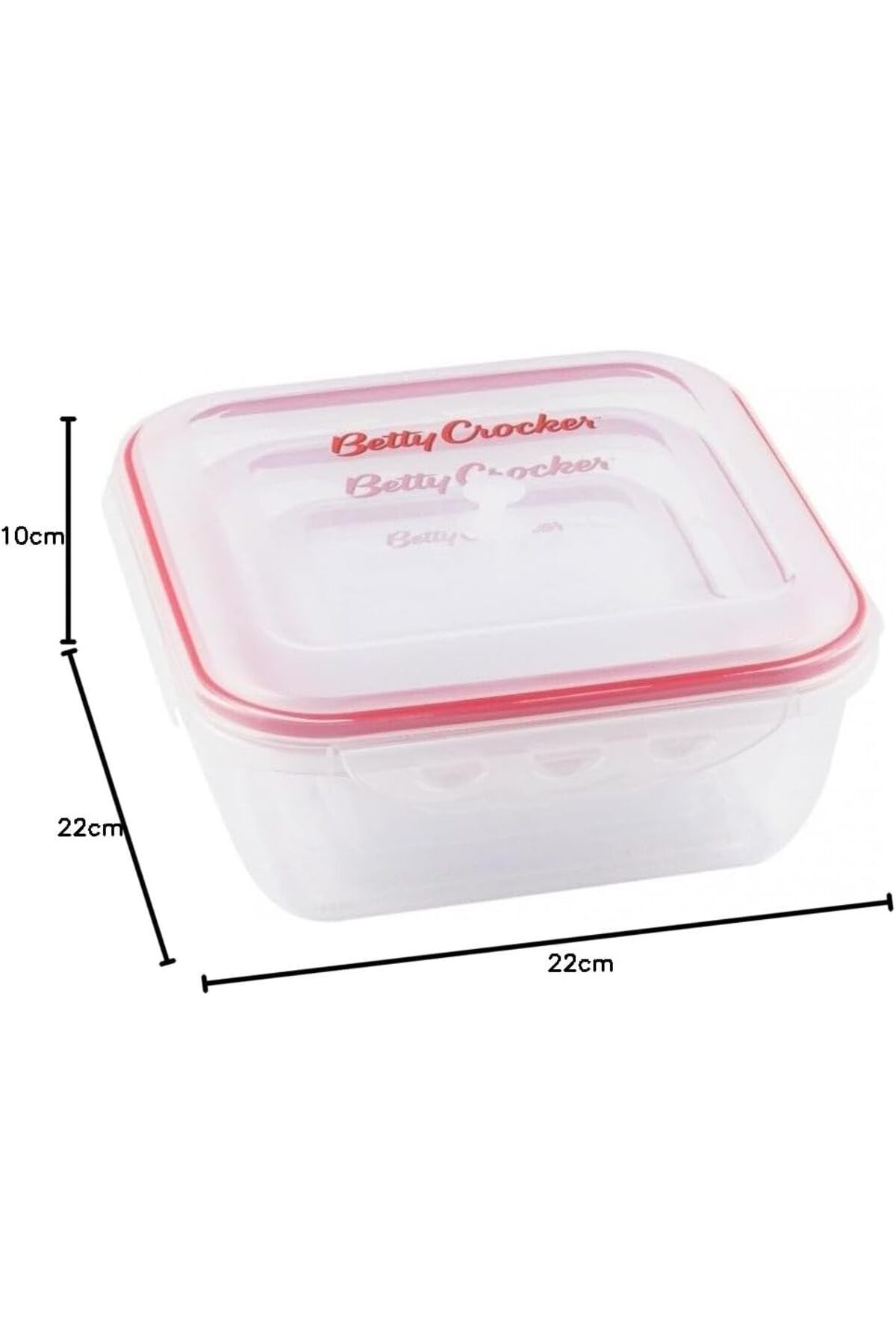Generic-Betty Crocker 3 Piece Square Storage Container Set,Transparent & Red, 650/1500/2800Ml,BC5024 3
